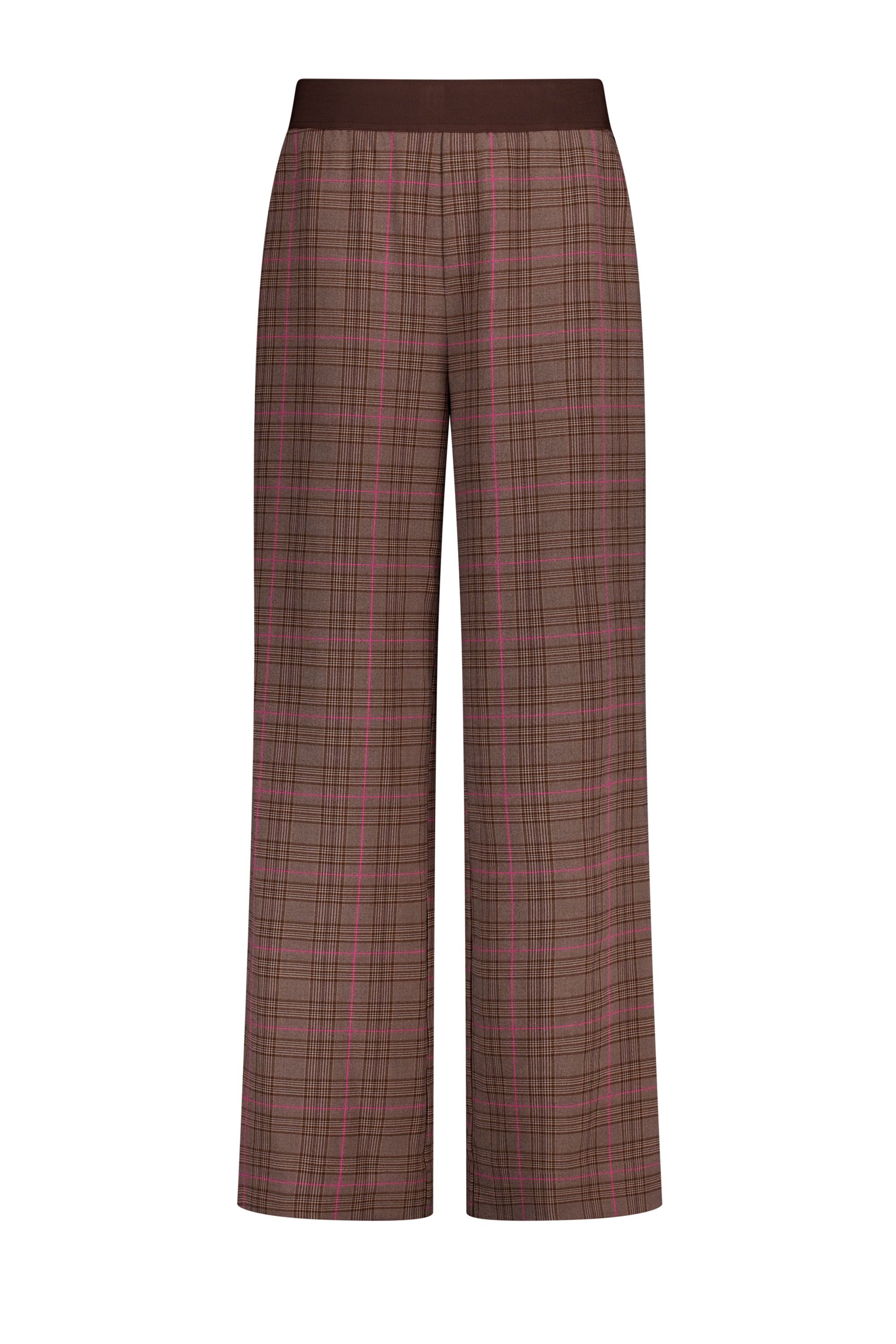 Norah Wide fit broek | Bruin/roze | Ruit brown multicolor 219483-220