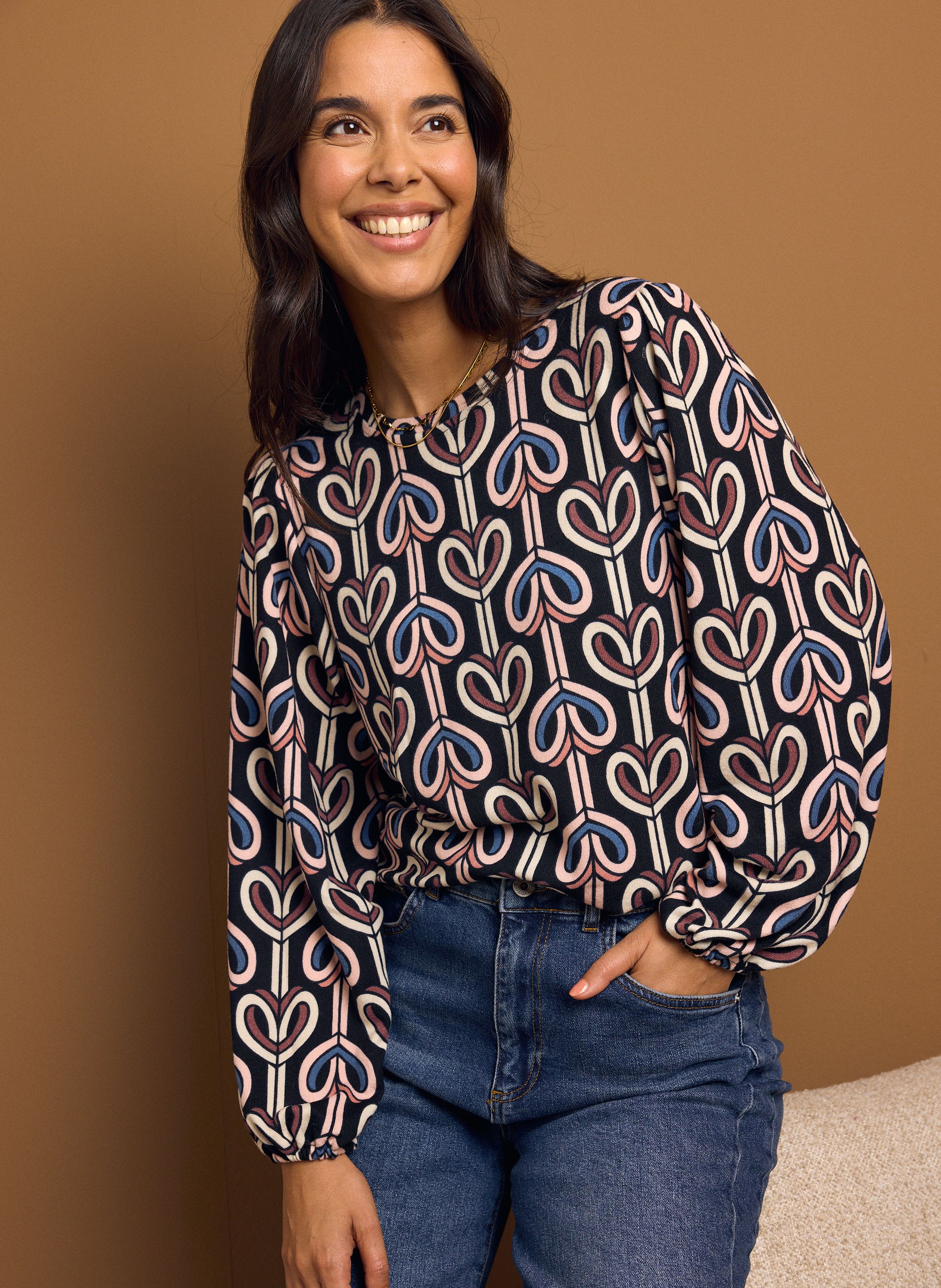 Norah Zwart shirt met gekleurde hartjes black multicolor 219485-020