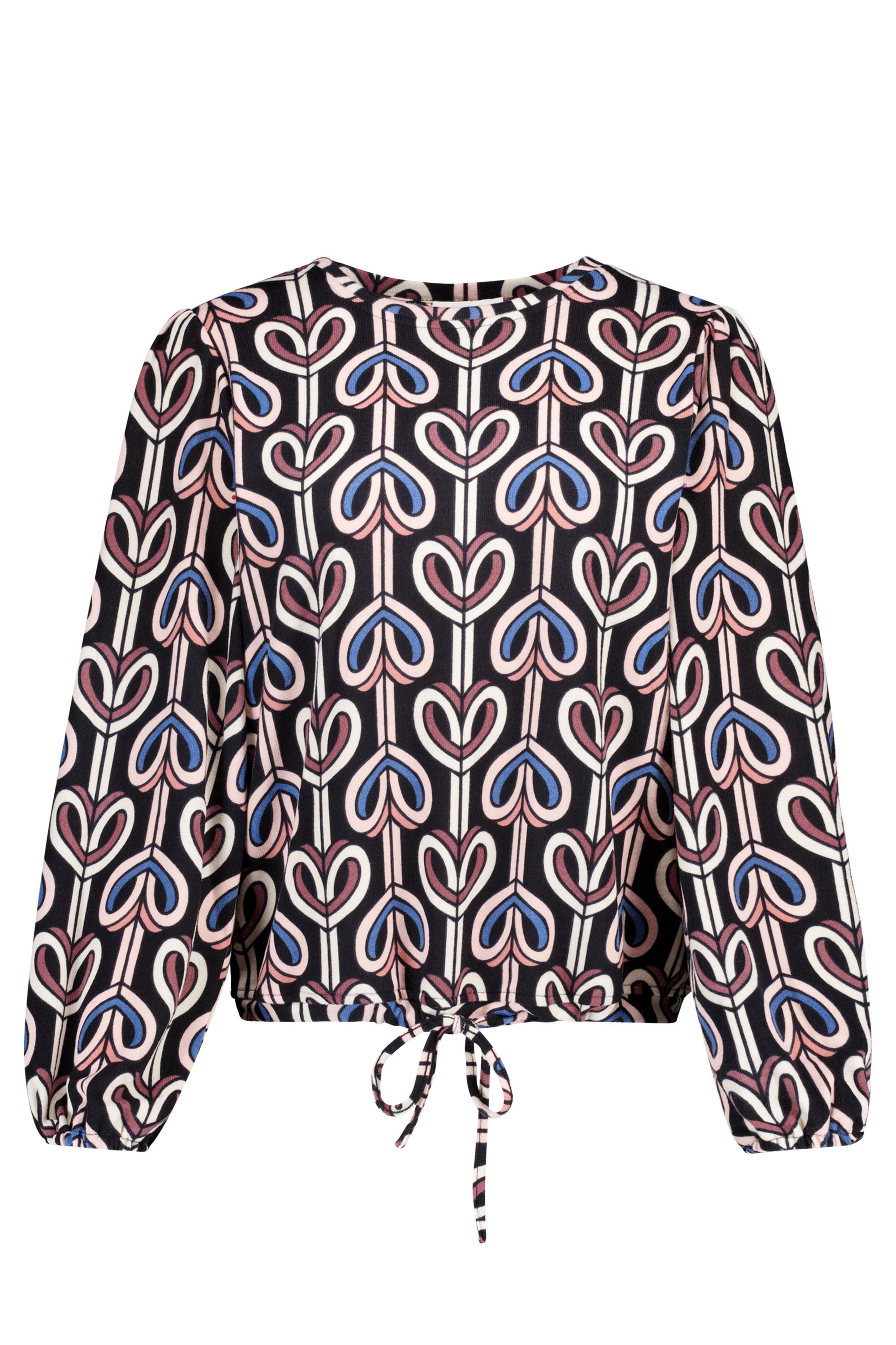 Norah Zwart shirt met gekleurde hartjes black multicolor 219485-020