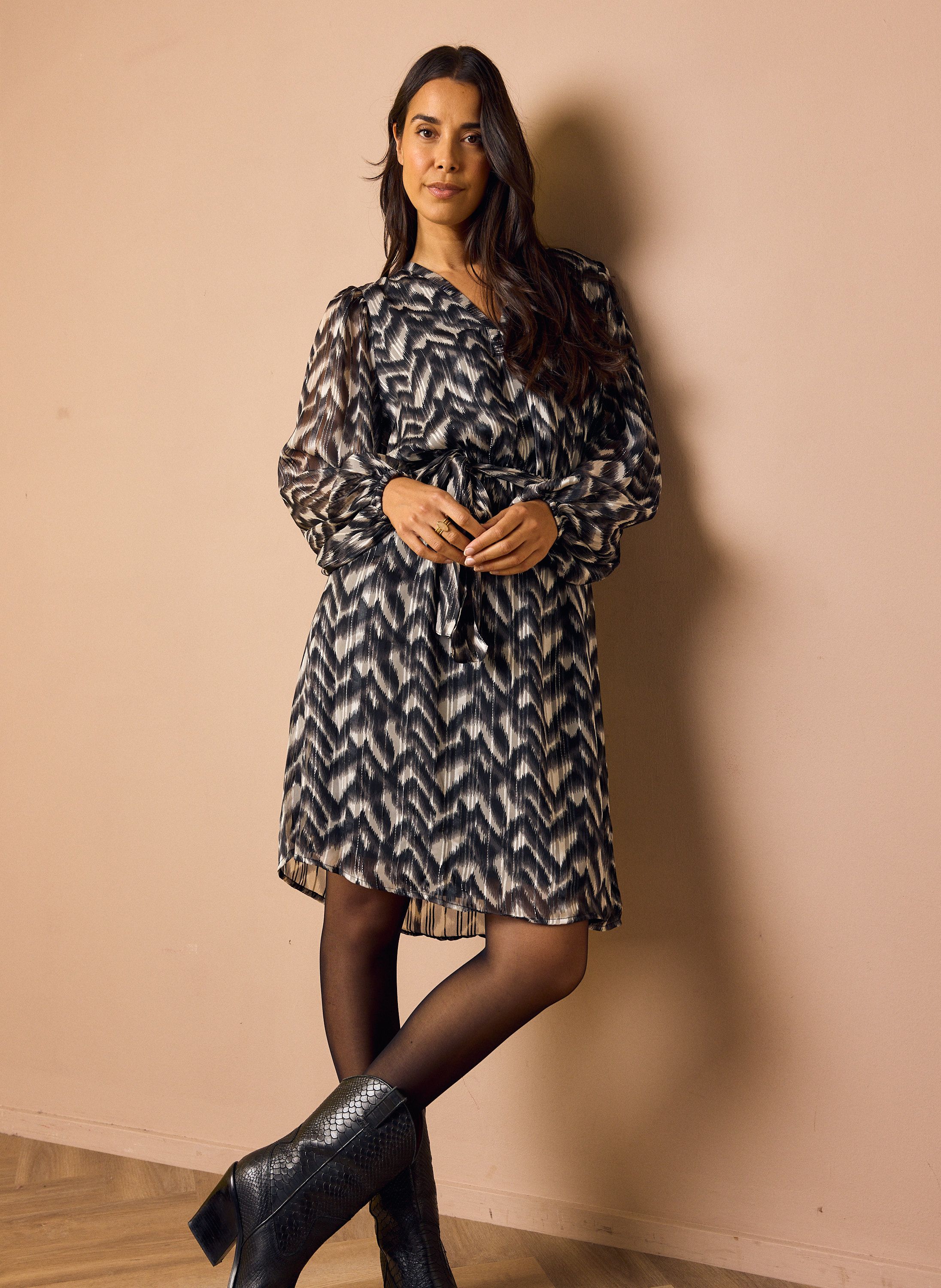 Norah Midi jurk met zigzagpatroon grey/ecru 219493-081
