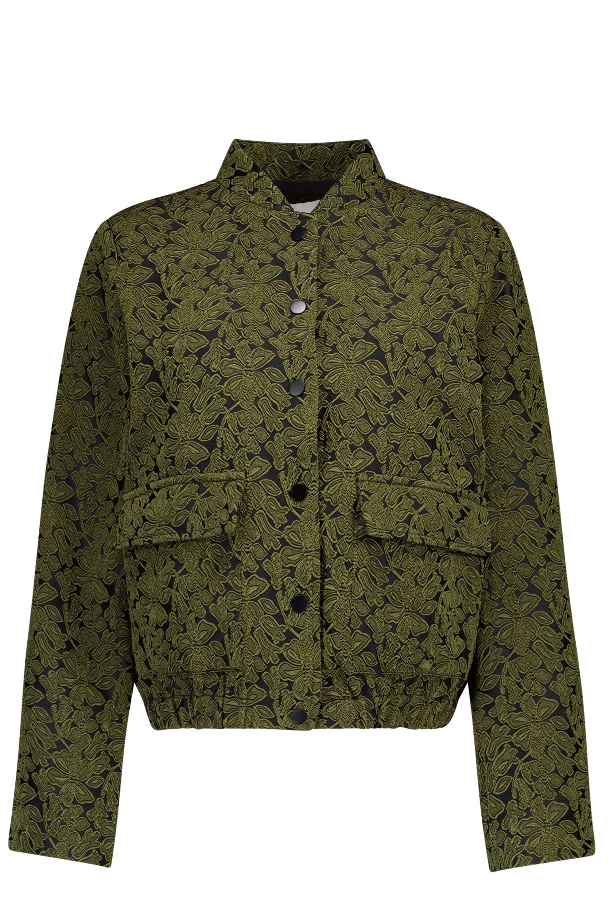 Norah Zwarte/groene jas met bloemen green/black 219510-530