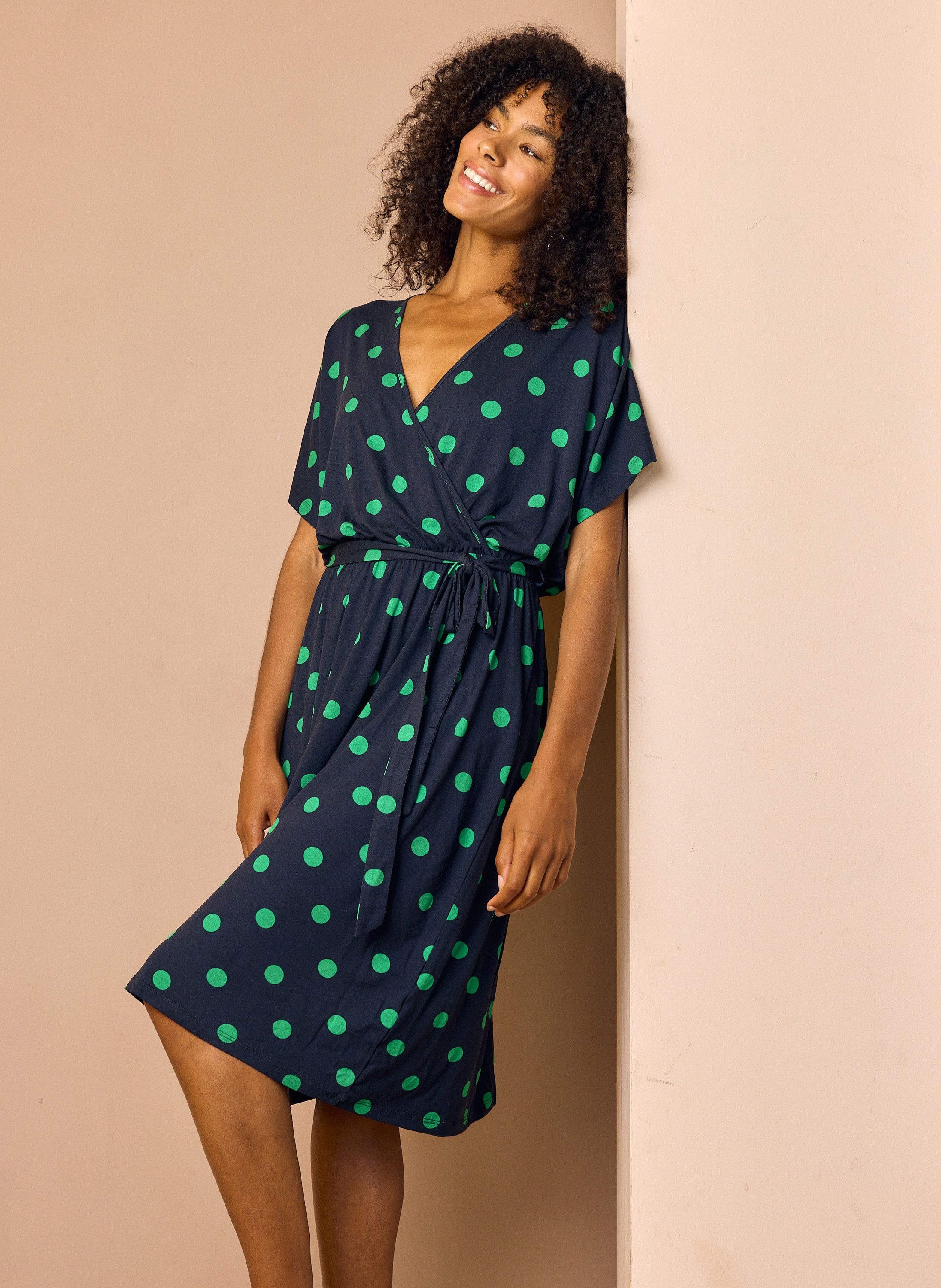 Norah Blauw/groene midi jurk met polkadots blue/green 219521-435