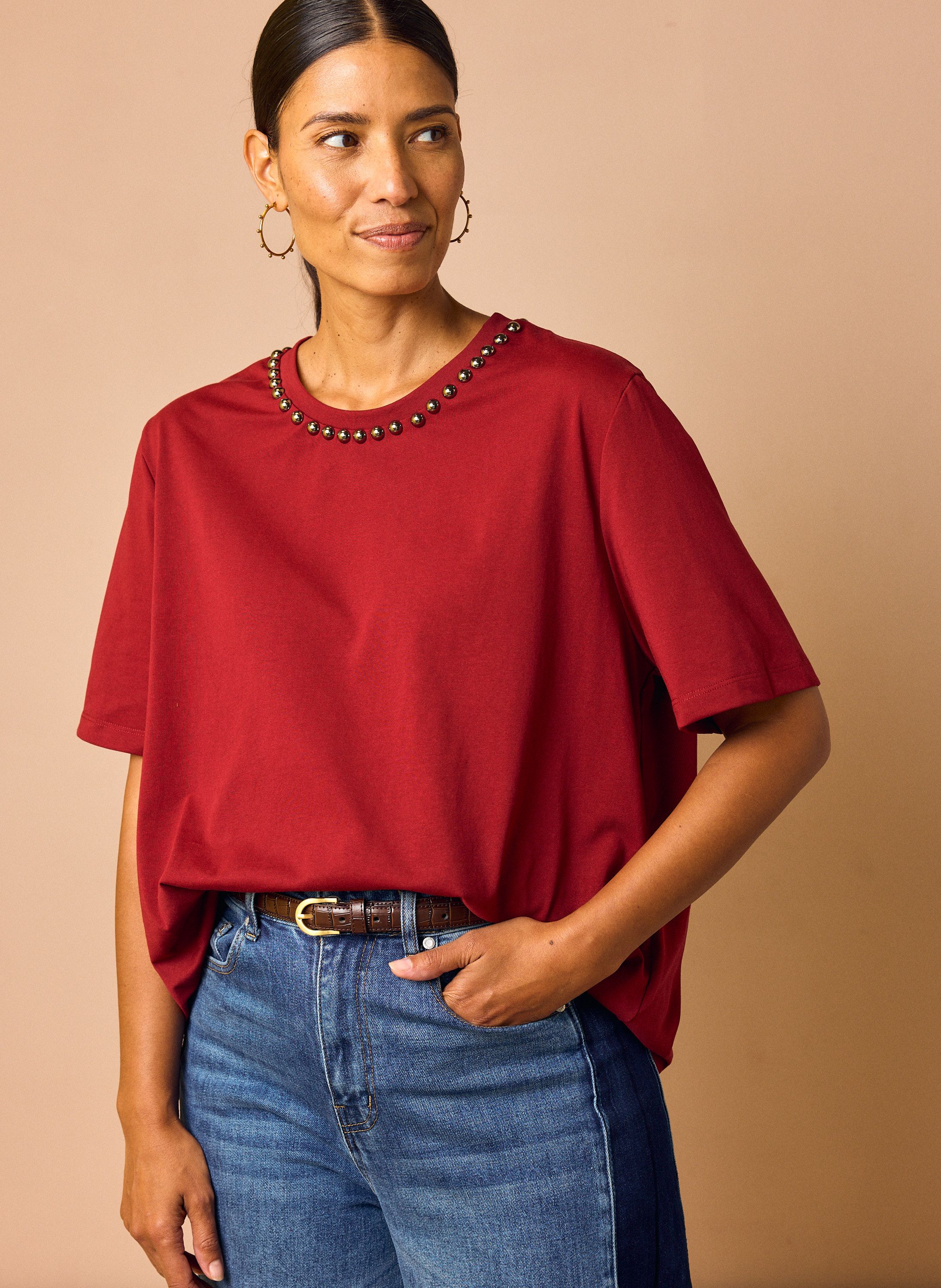 Norah Rood shirt met studs wine red 219522-697