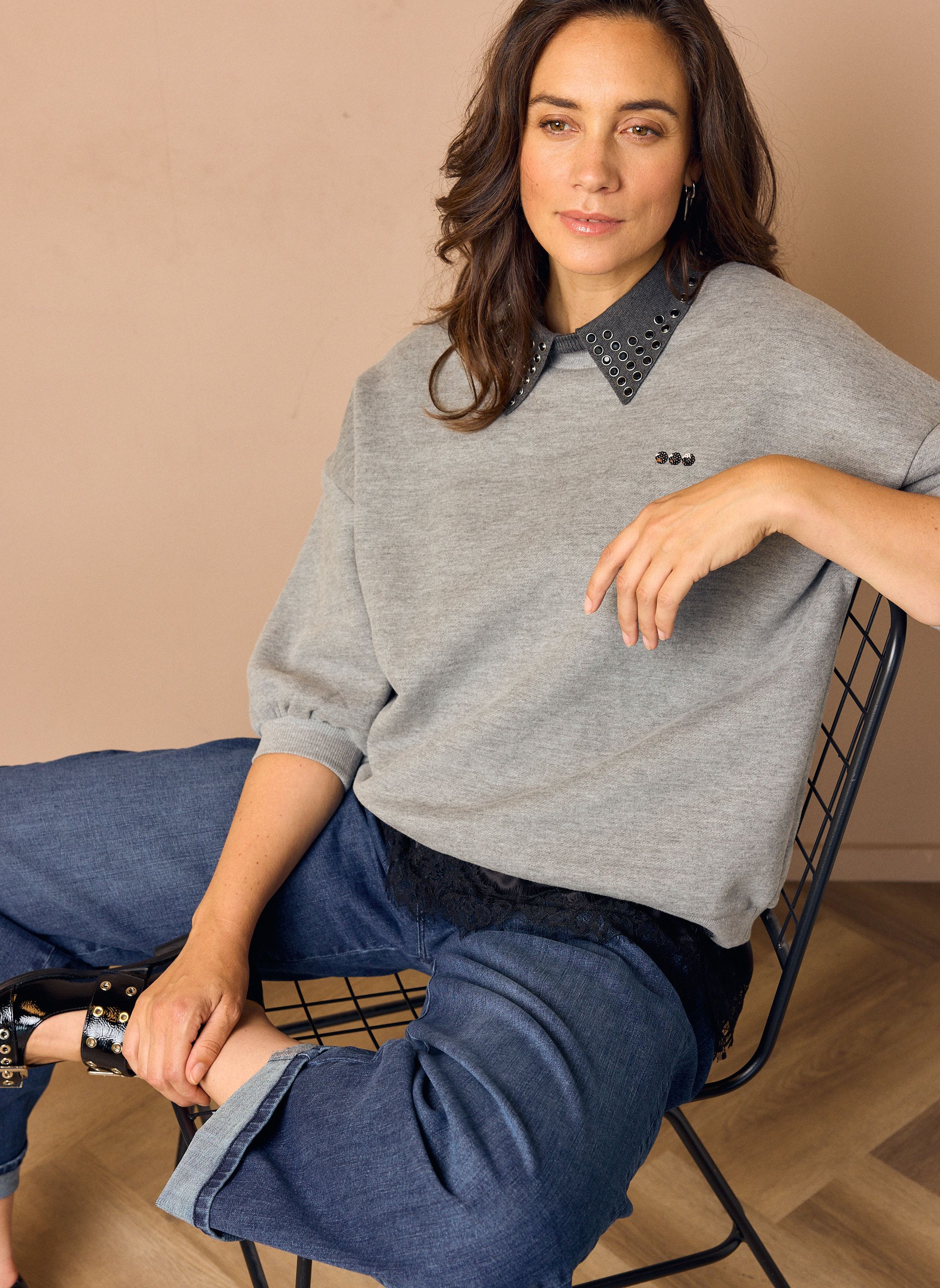 Norah Grijze sweater met pailletten grey melange 219531-050