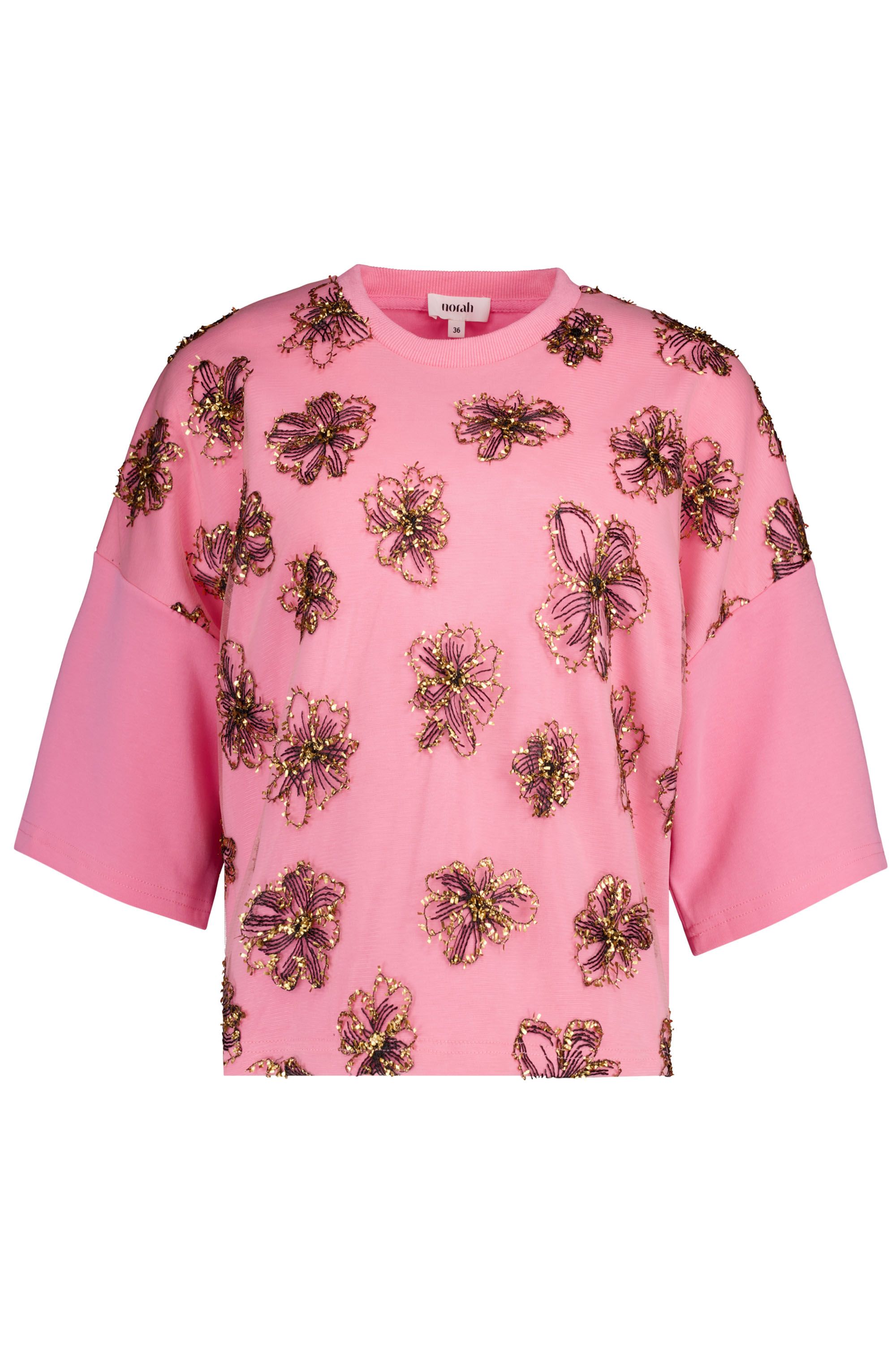 Norah Roze shirt met bloemen en kralen pink 219535-900