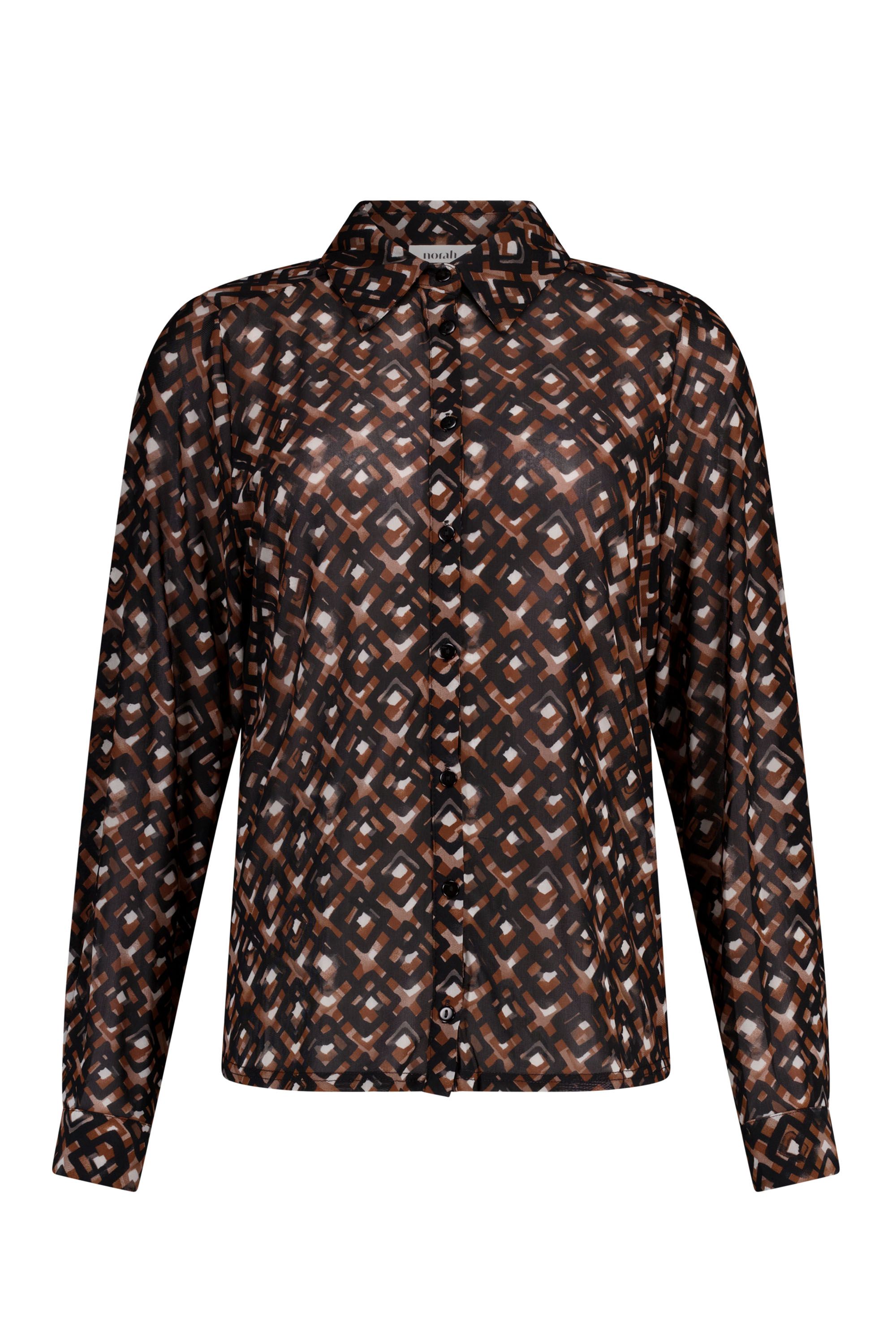 Norah Bruine mesh blouse met grafische print brown multicolor 219591-220