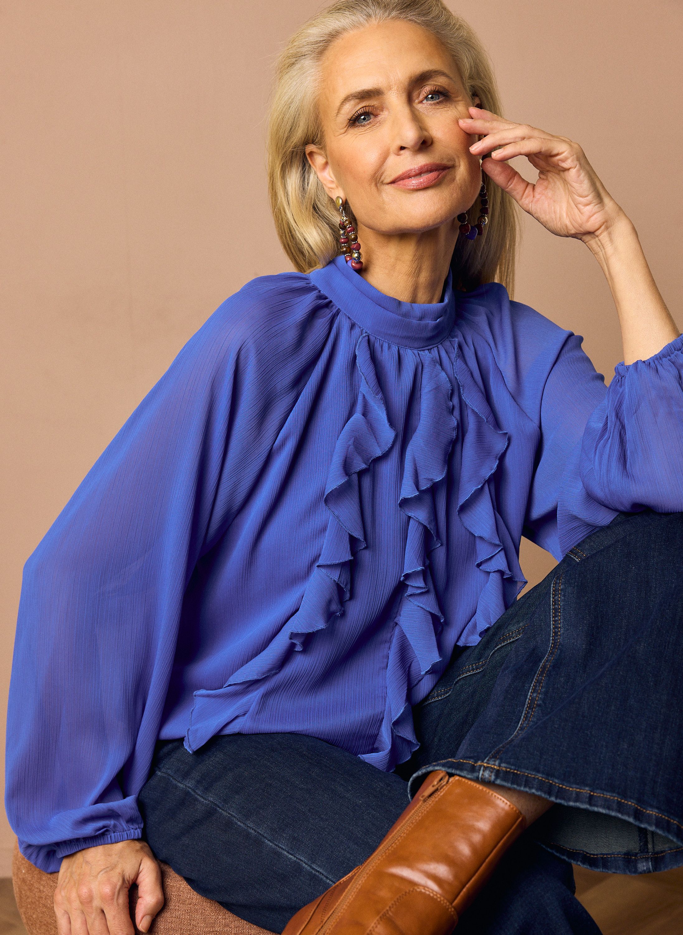 Norah Kobaltblauwe blouse met ruches cobalt 219596-468