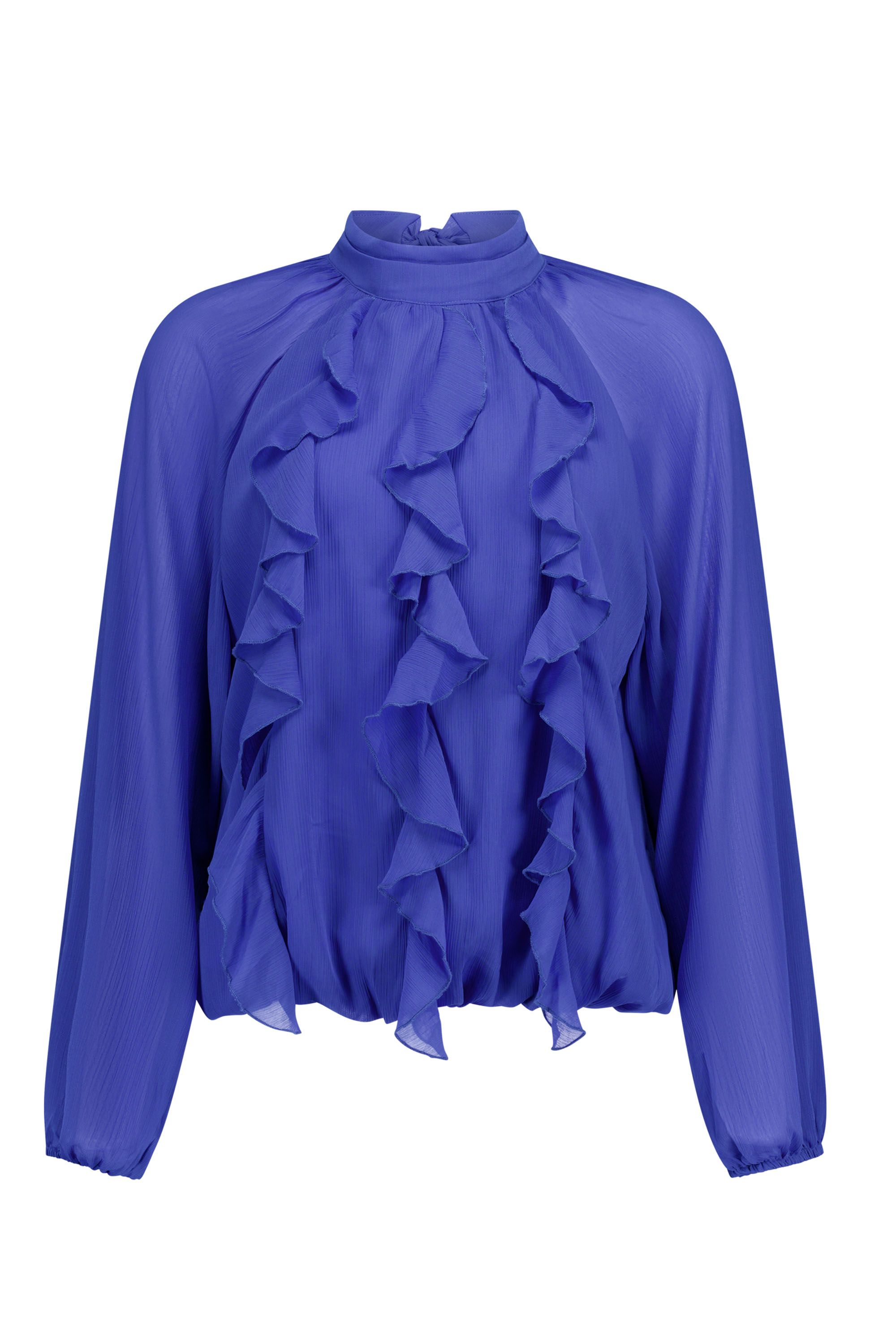 Norah Kobaltblauwe blouse met ruches cobalt 219596-468