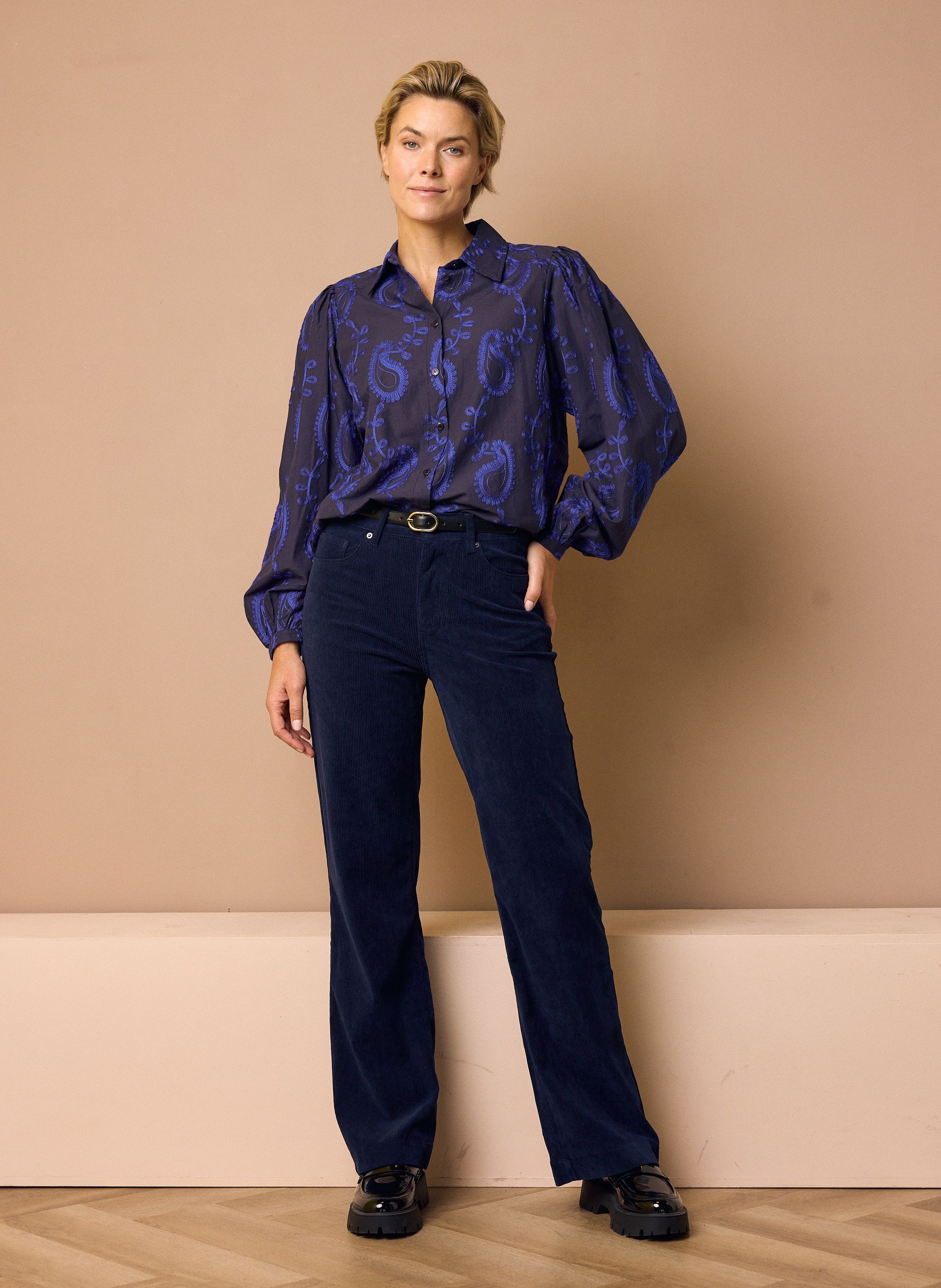 Norah Wyna jeans | Wide | Donkerblauw | Ribstof | L32 dark blue 219599-499