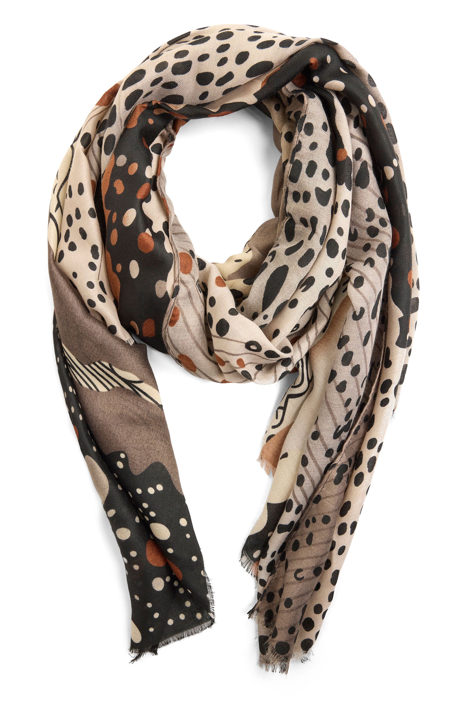 Norah Bruin/zwarte sjaal met grafische print brown multicolor 219636-220