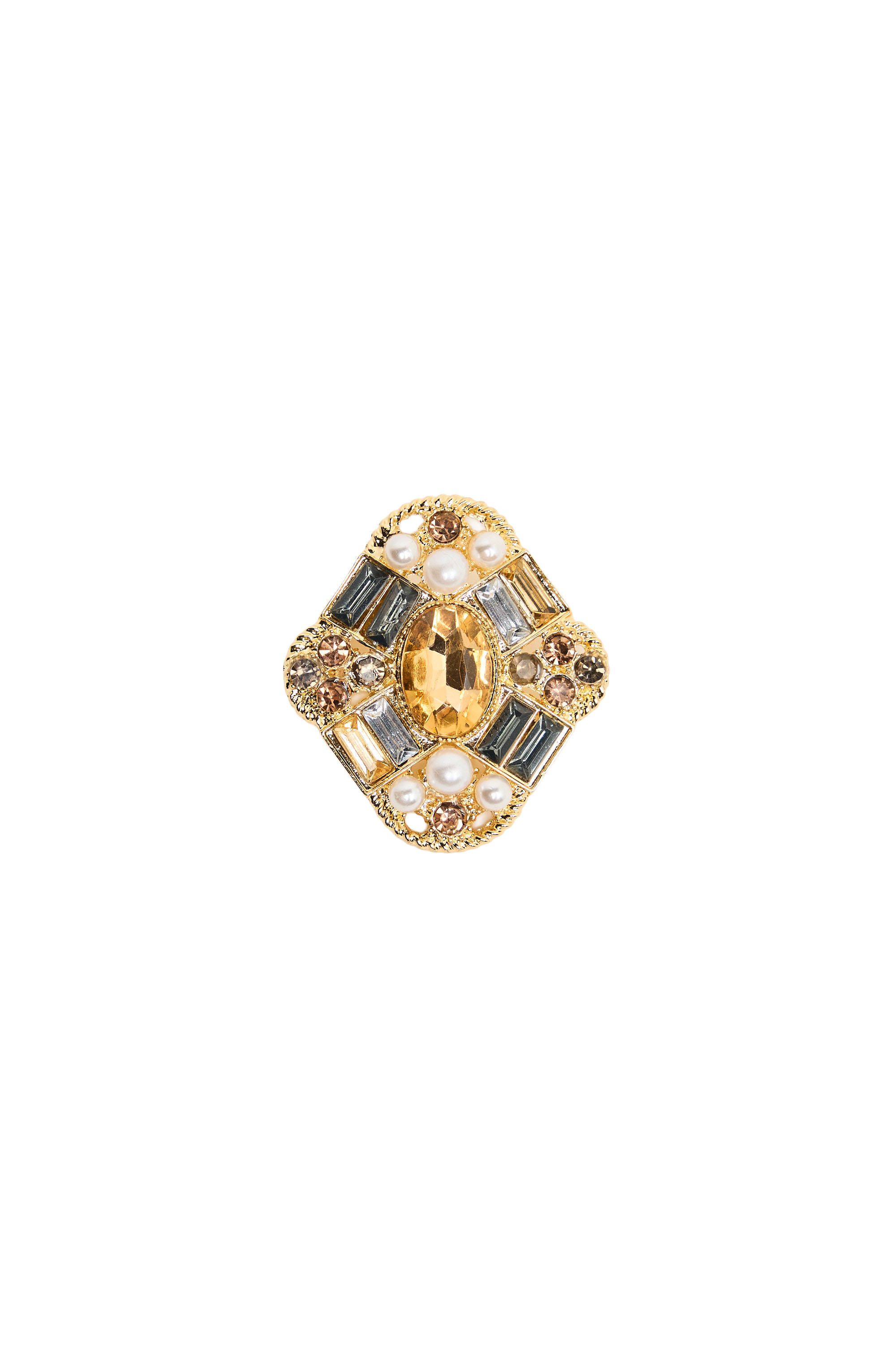 Norah Goudkleurige broche met bruine kralen gold multicolor 219651-198
