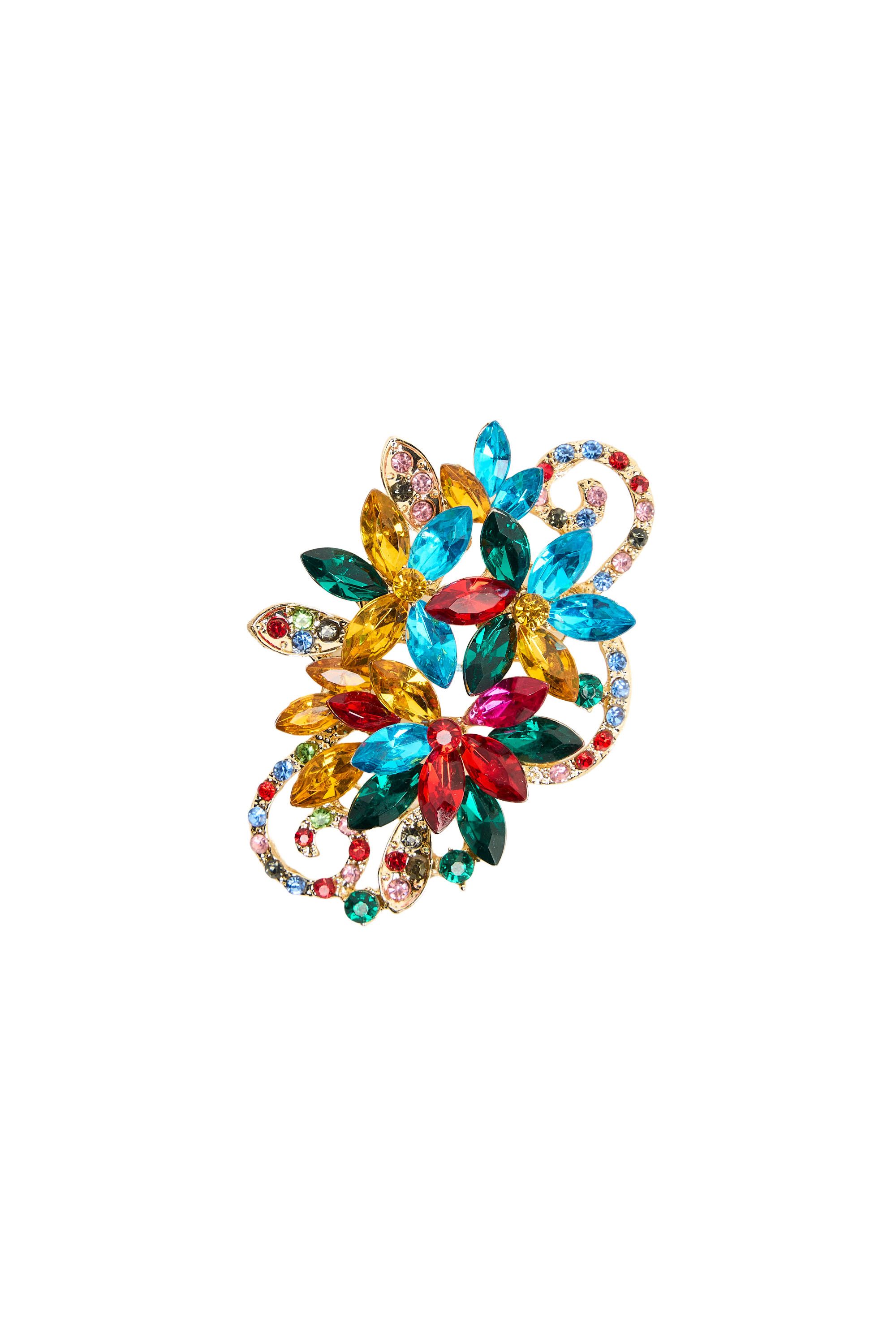 Norah Goudkleurige broche met gekleurde bloemen gold multicolor 219653-198