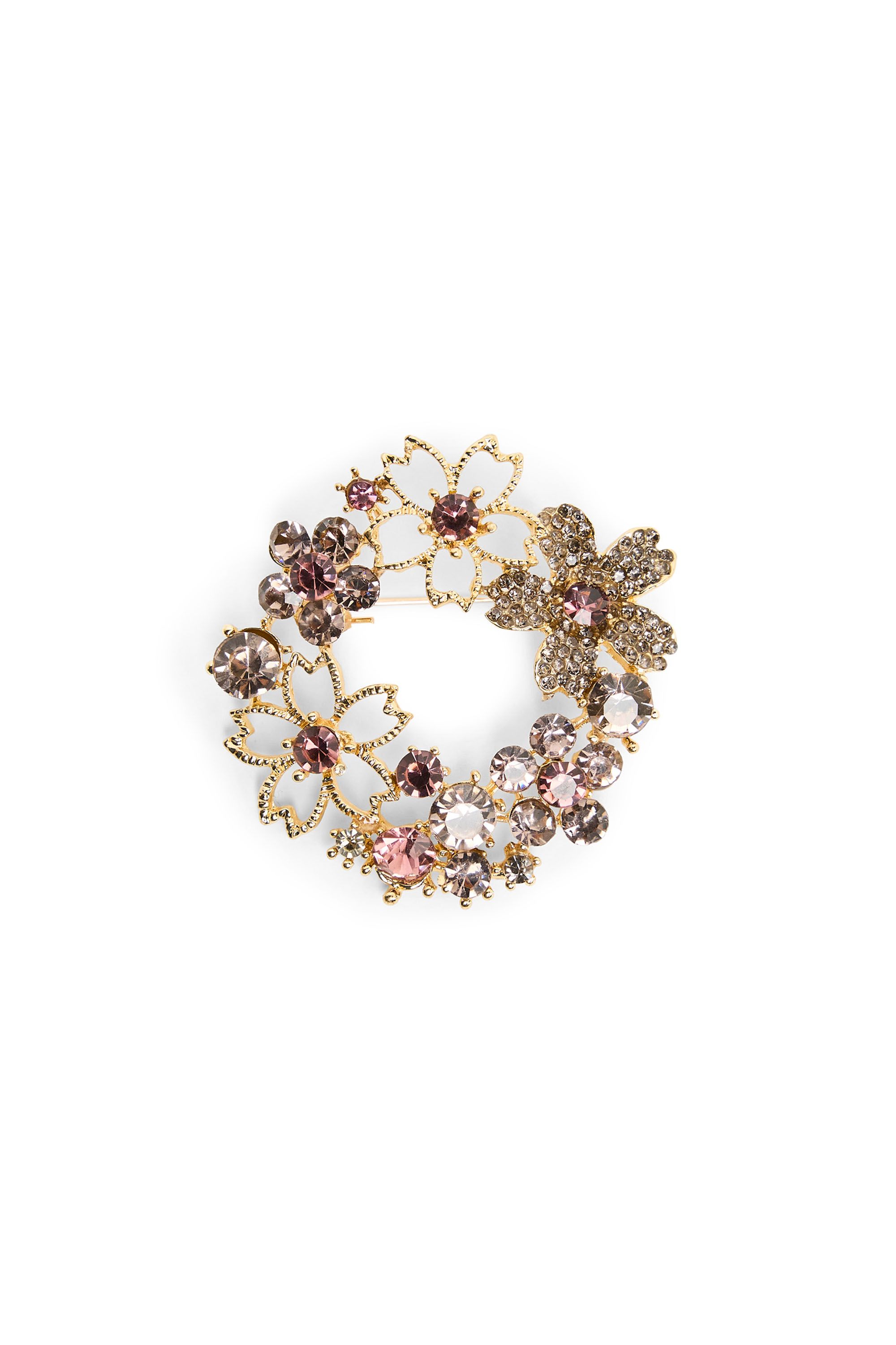 Norah Goudkleurige broche met bloemen gold multicolor 219654-198
