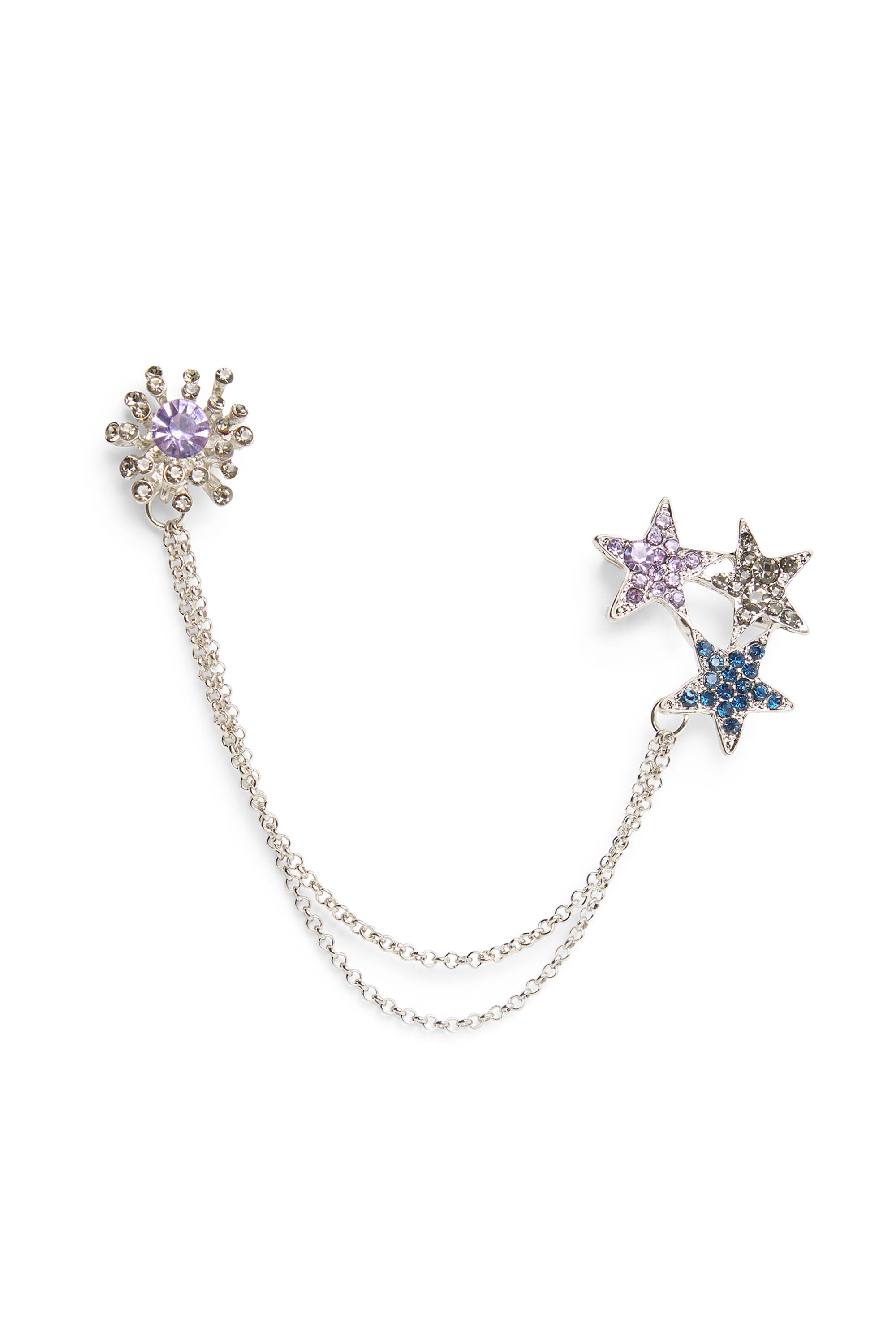 Norah Zilverkleurige speldbroche met sterren en kettinkjes silver multicolor 219656-093