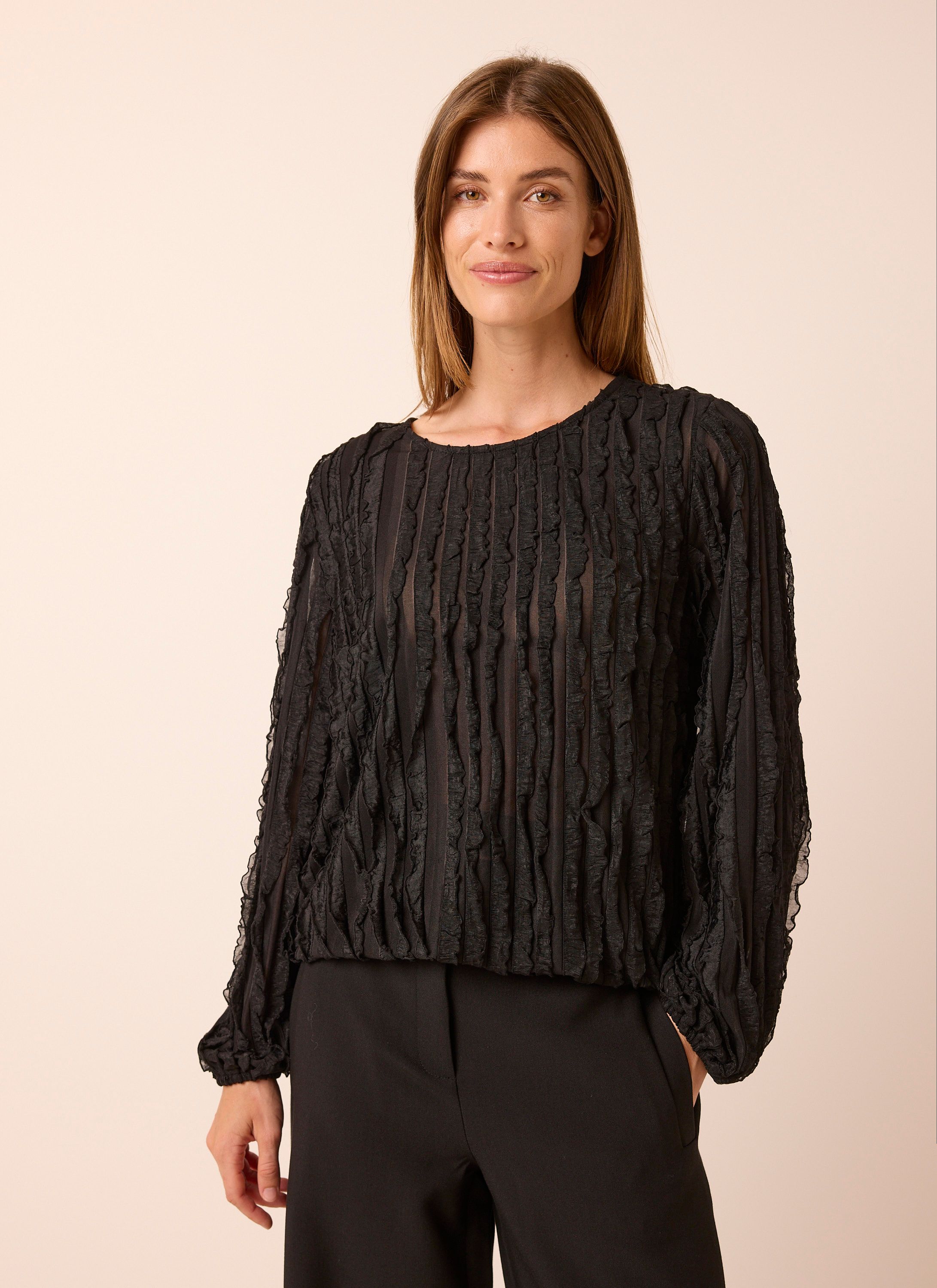 Norah Zwarte top met ruches black 219680-001
