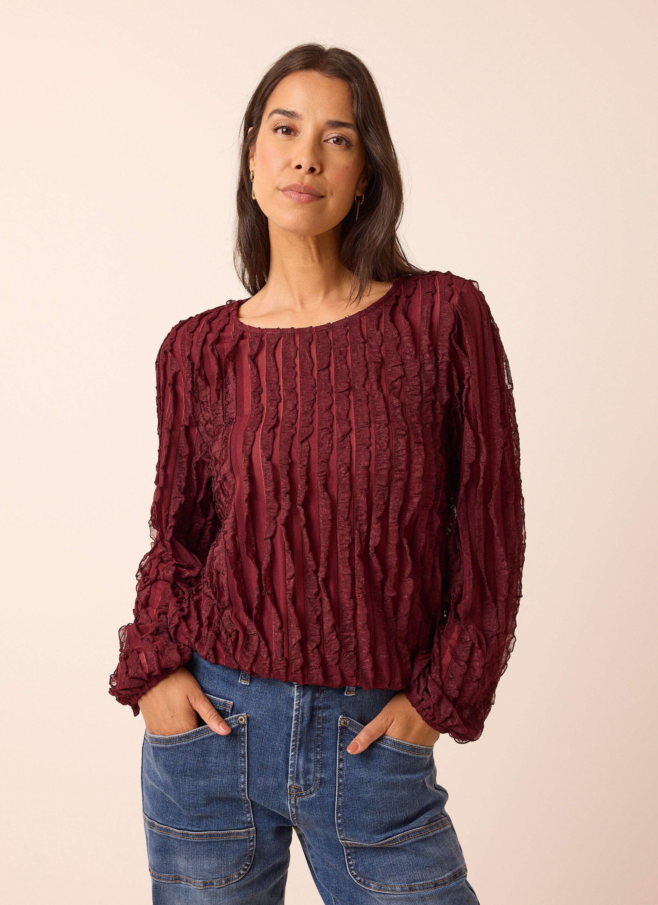 Norah Rode top met ruches wine red 219680-697