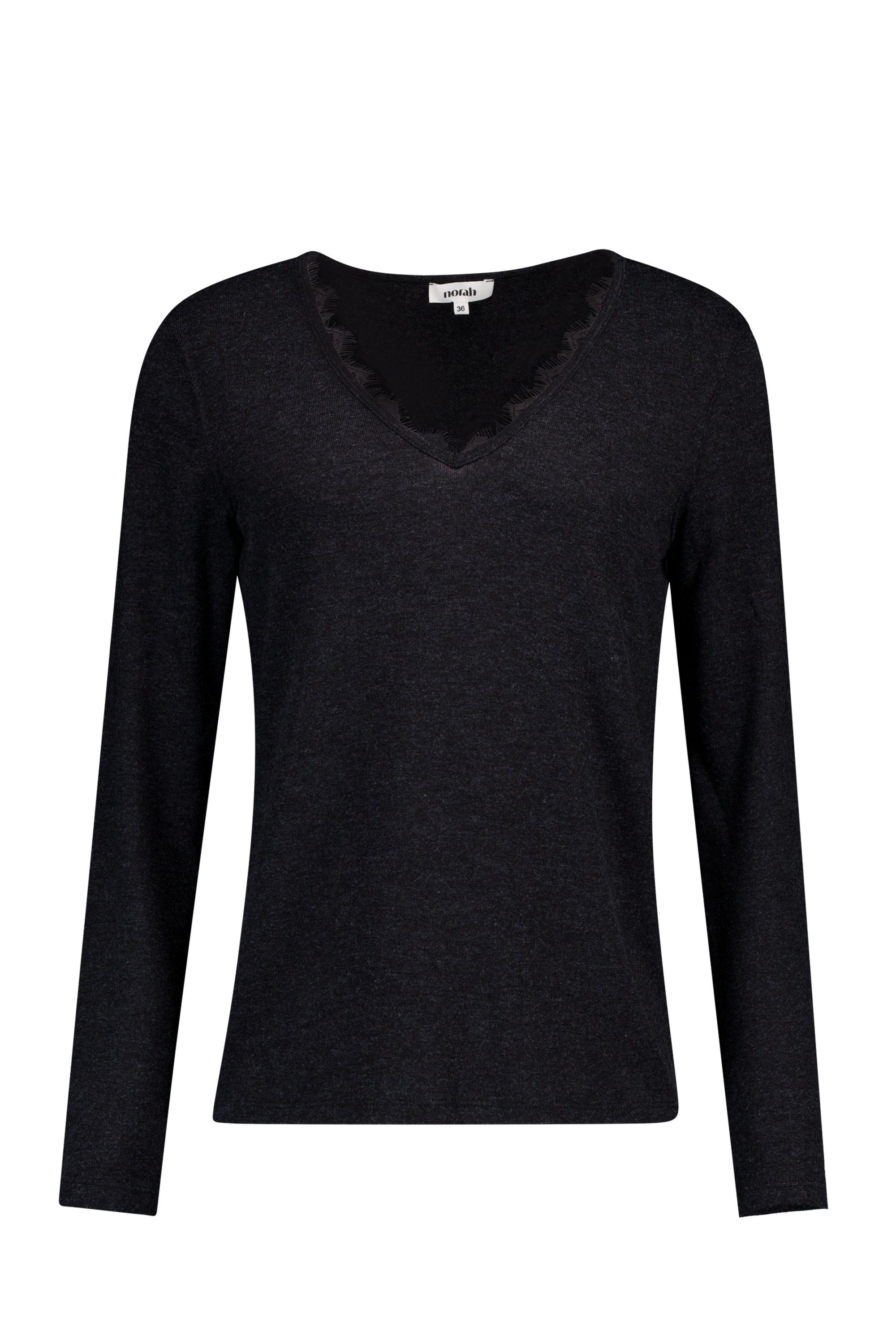 Norah Donkergrijs shirt met V-hals grey melange 219686-050