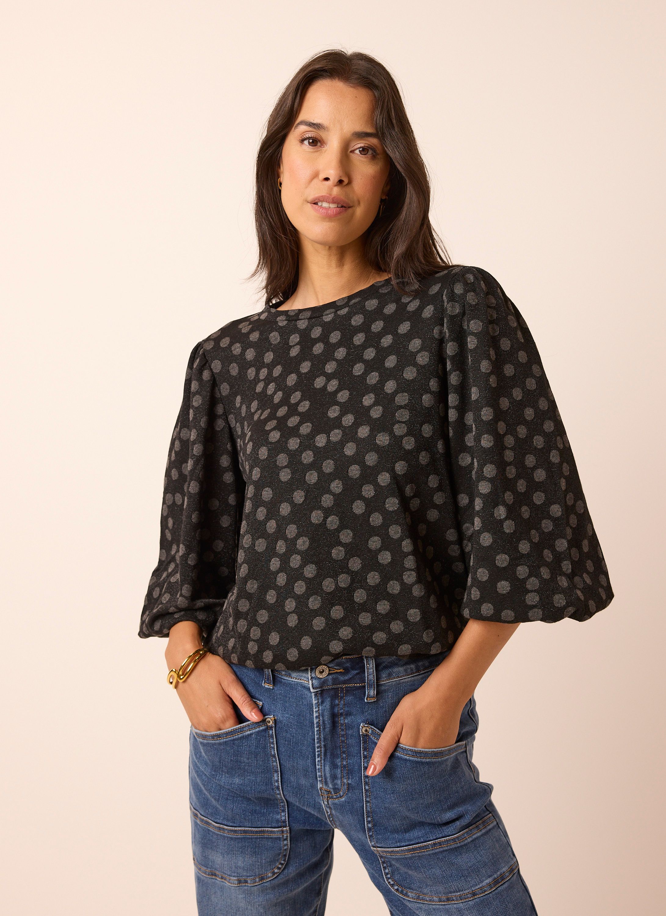 Norah Zwart/grijs polkadot shirt black/grey 219688-040