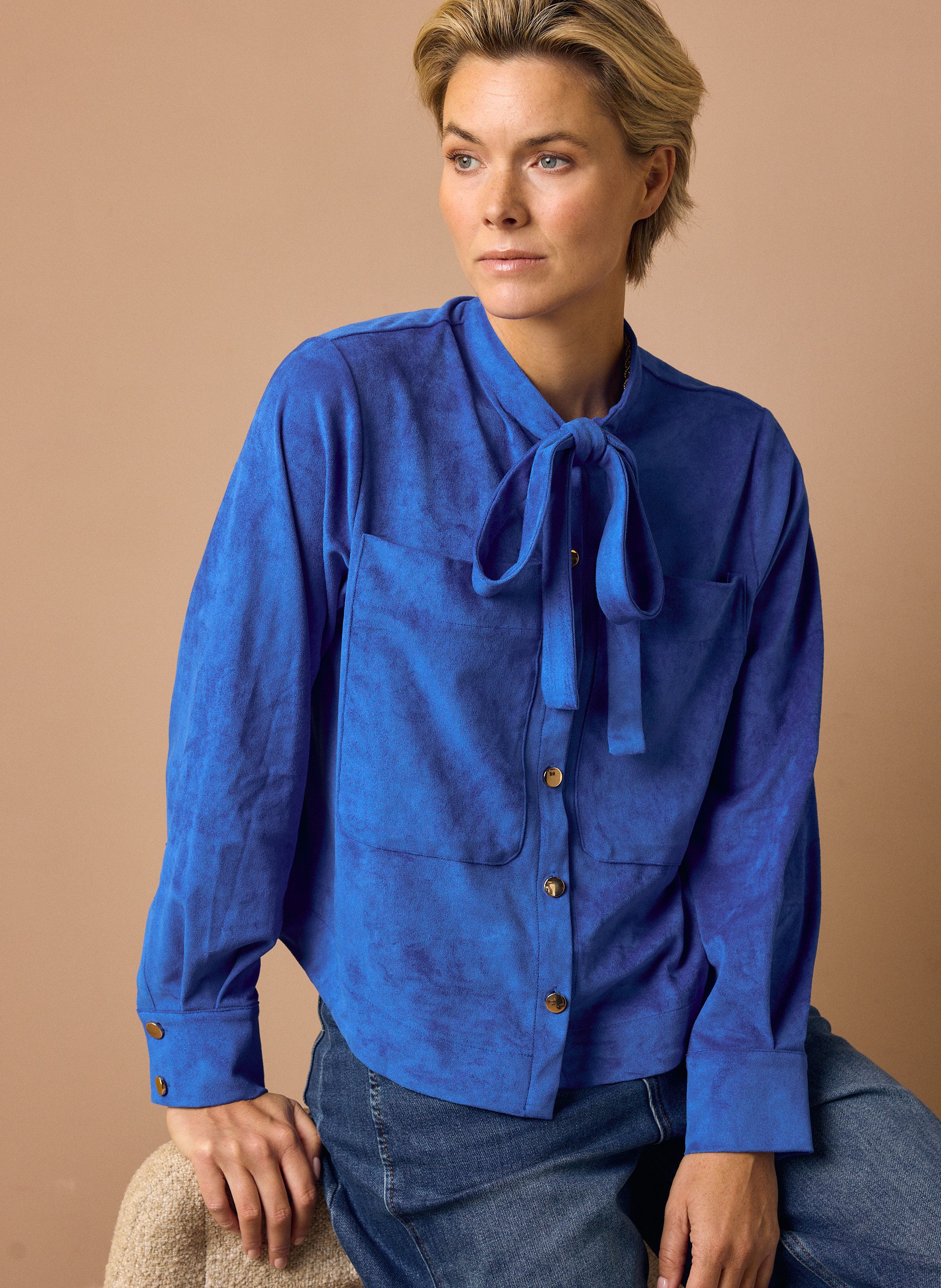 Norah Kobaltblauwe blouse met strik cobalt 219694-468