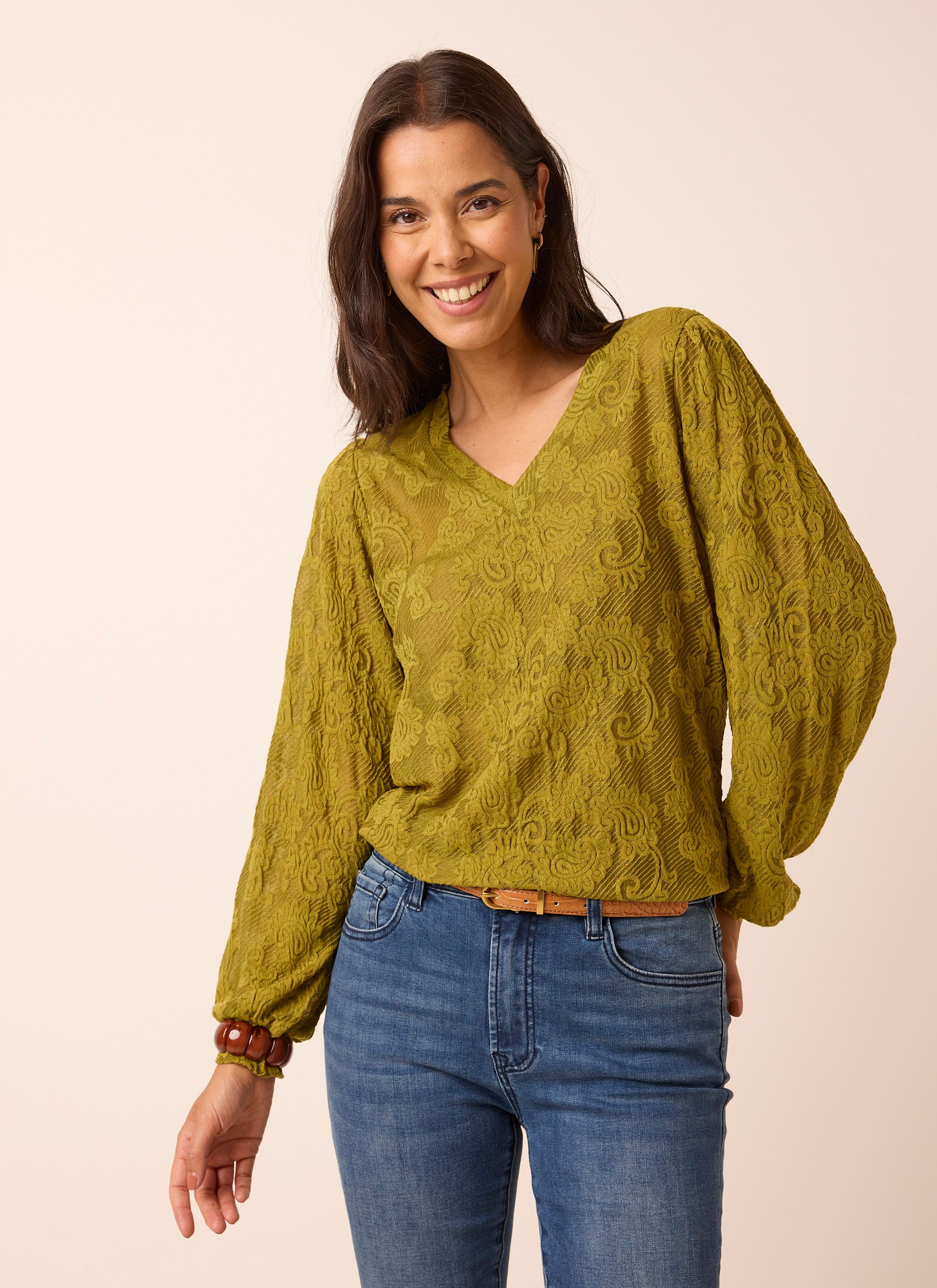 Norah Groen shirt met paisleyprint moss green 219695-577