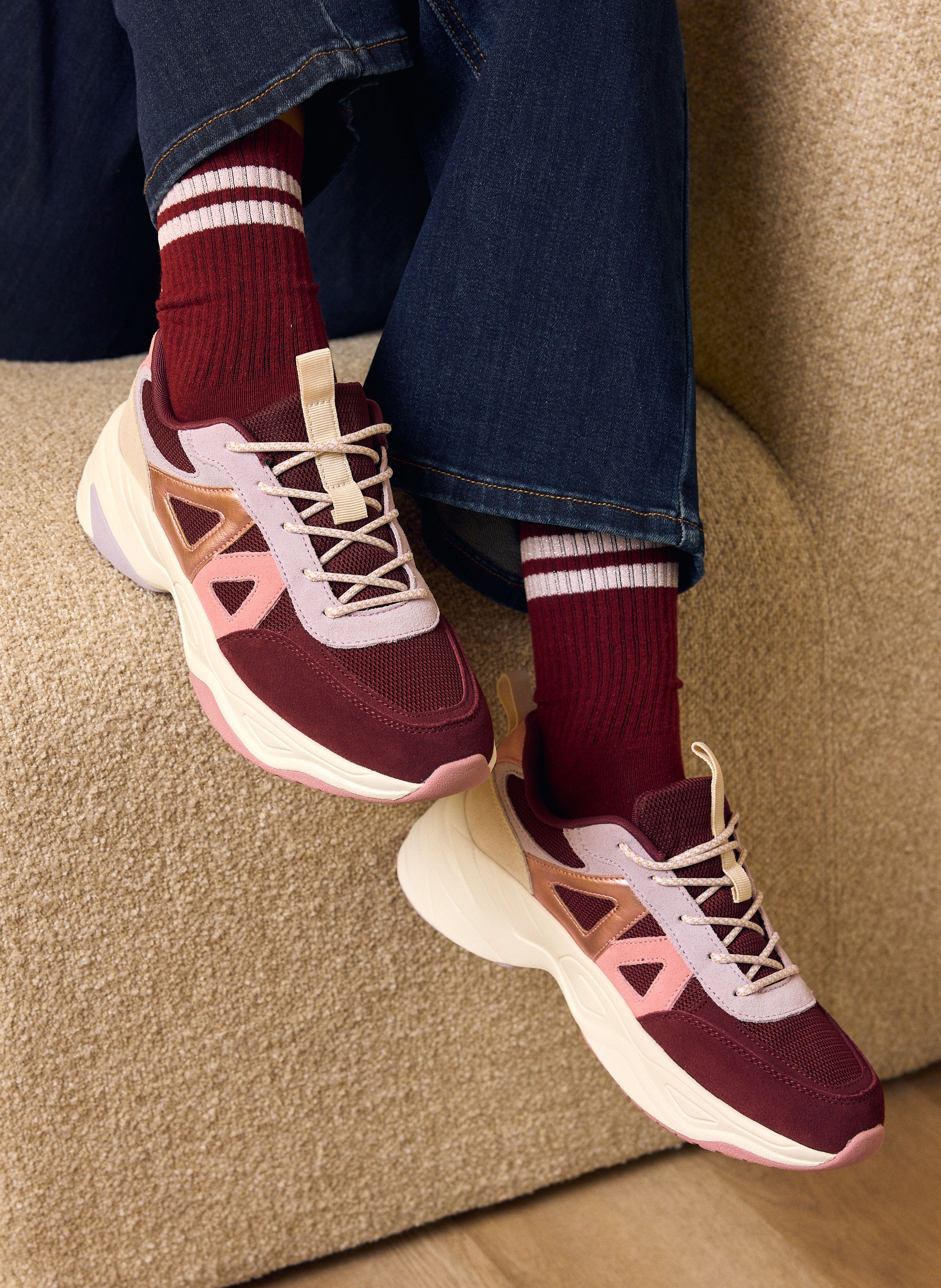 Norah Bordeaux sneaker met roze details bordeaux multicolor 219780-695