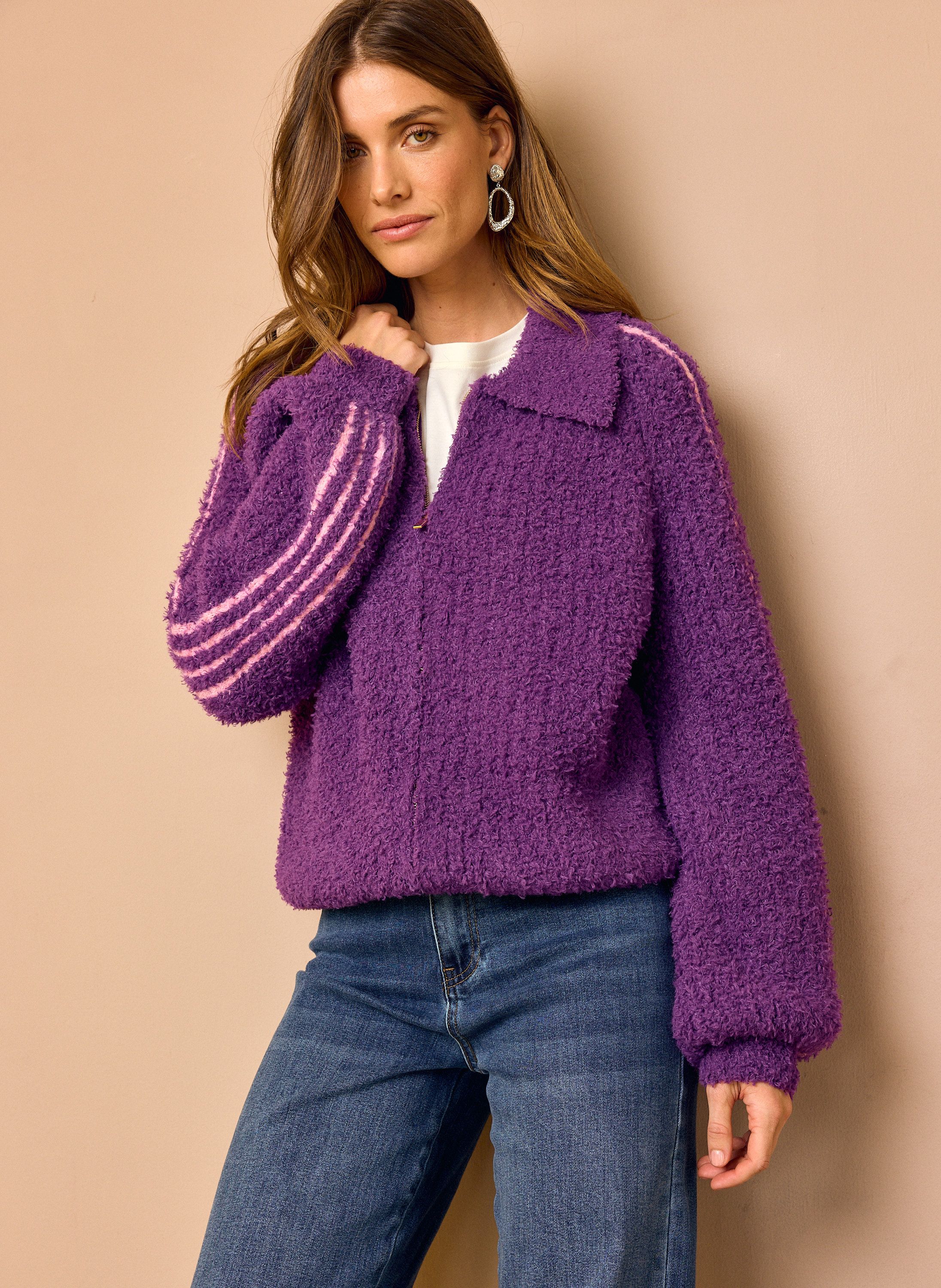 Norah Paarse gebreid vest met kraag violet 219781-805
