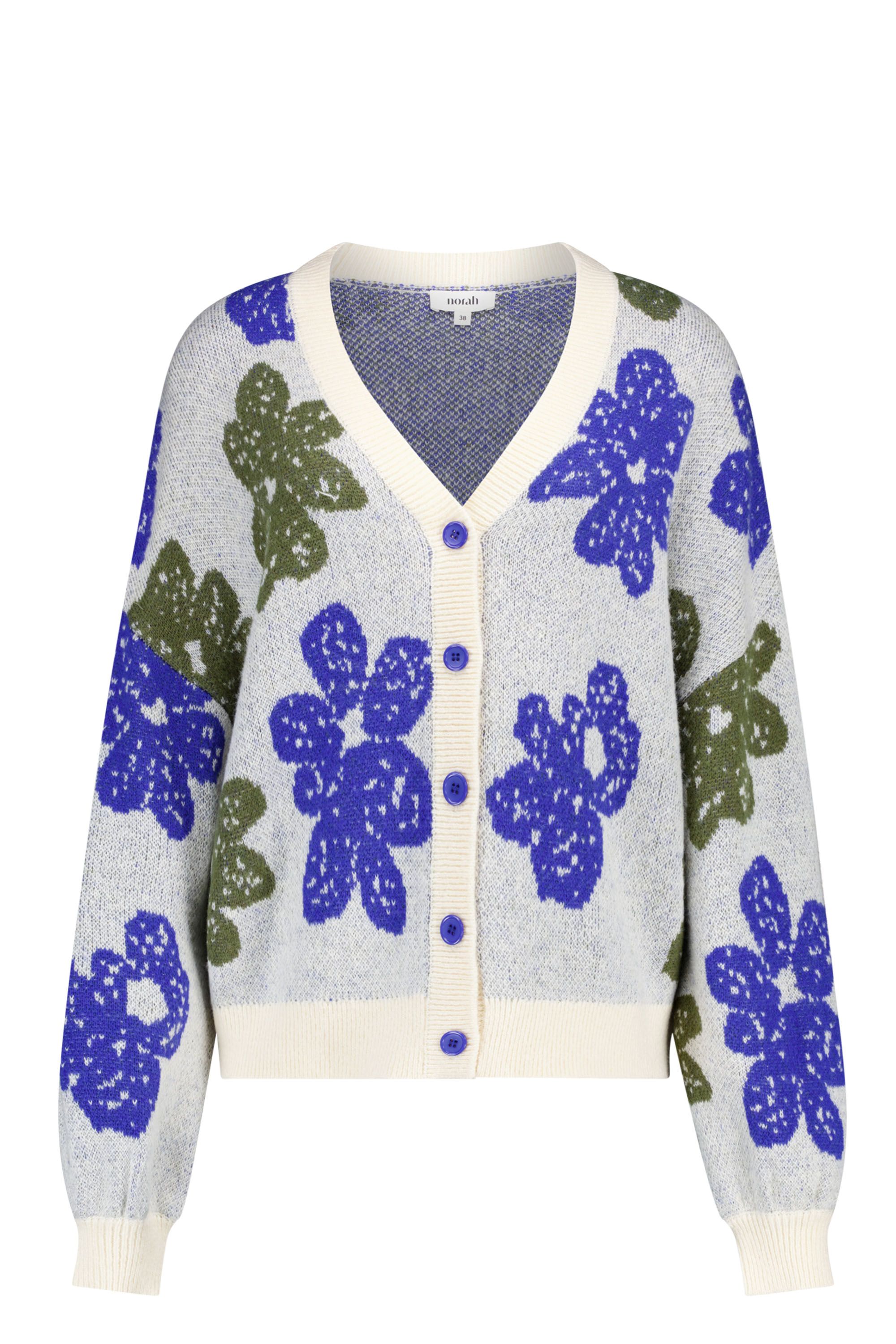 Norah Ecru vest met gekleurde bloemen blue/green 219784-435