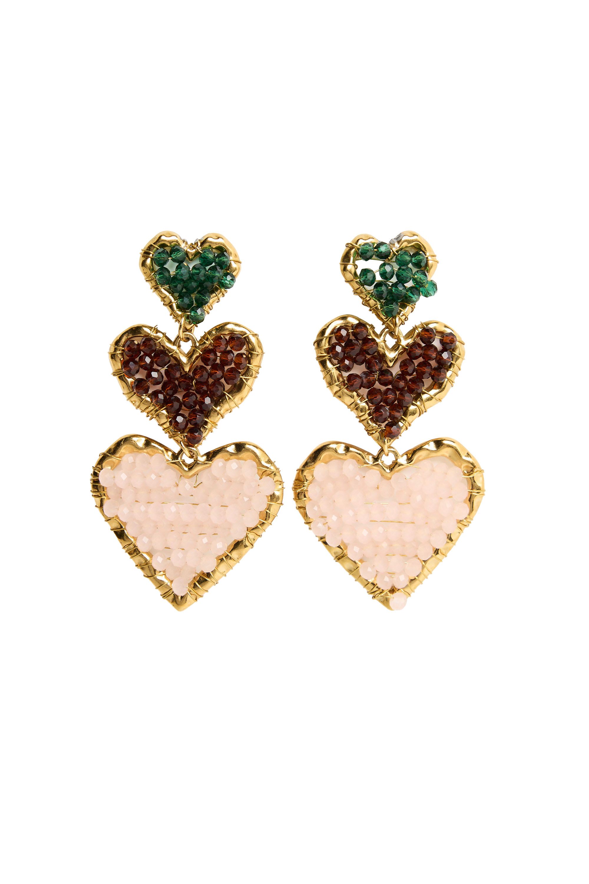 Norah Goudkleurige hartjes oorbellen met kralen gold multicolor 219804-198