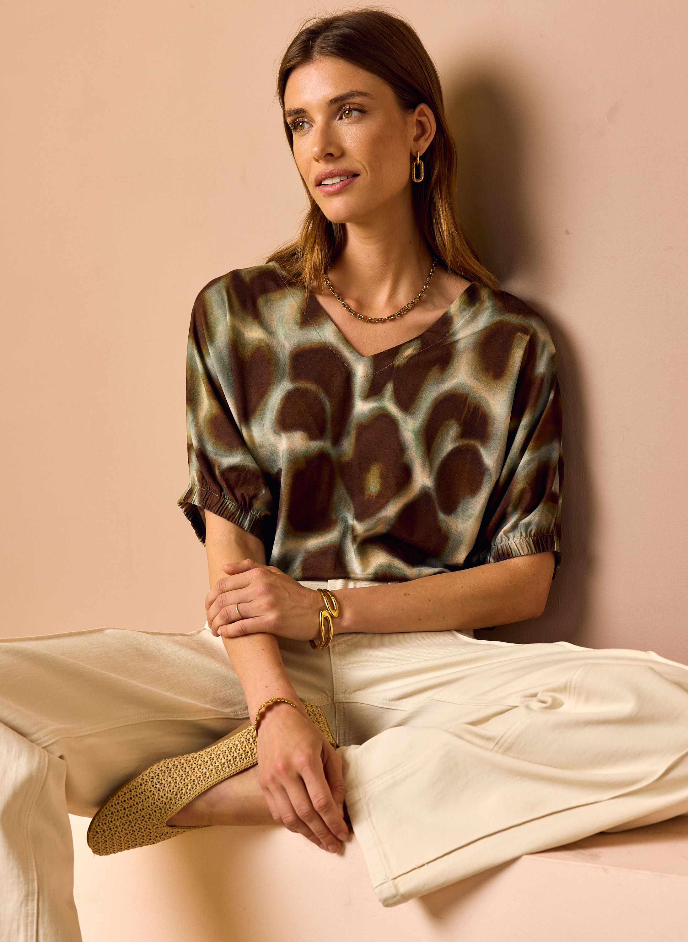 Norah Groen/bruin shirt met grafische print green/brown 219811-532
