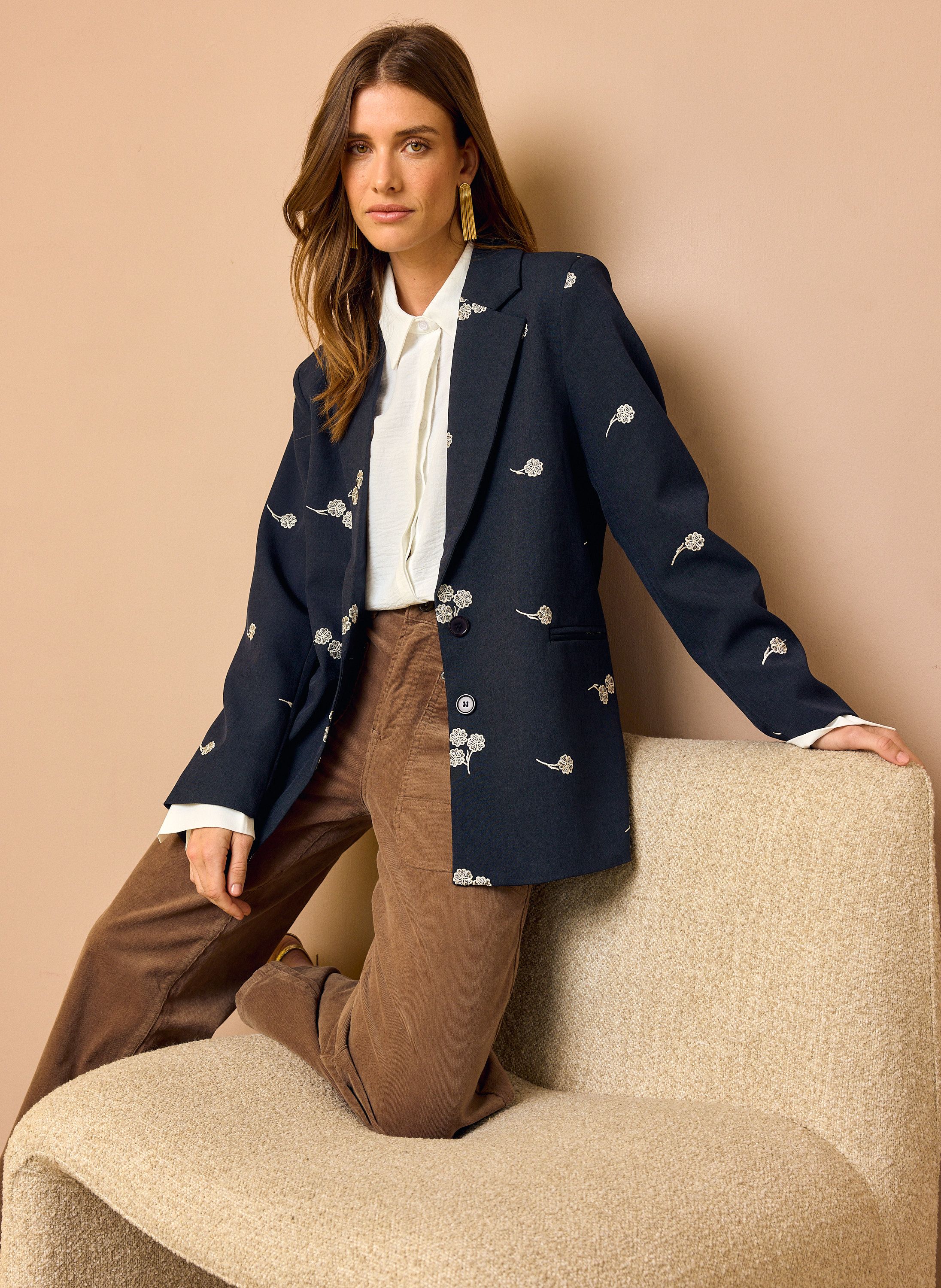 Norah Donkerblauwe blazer met borduursels blue/ecru 219814-441