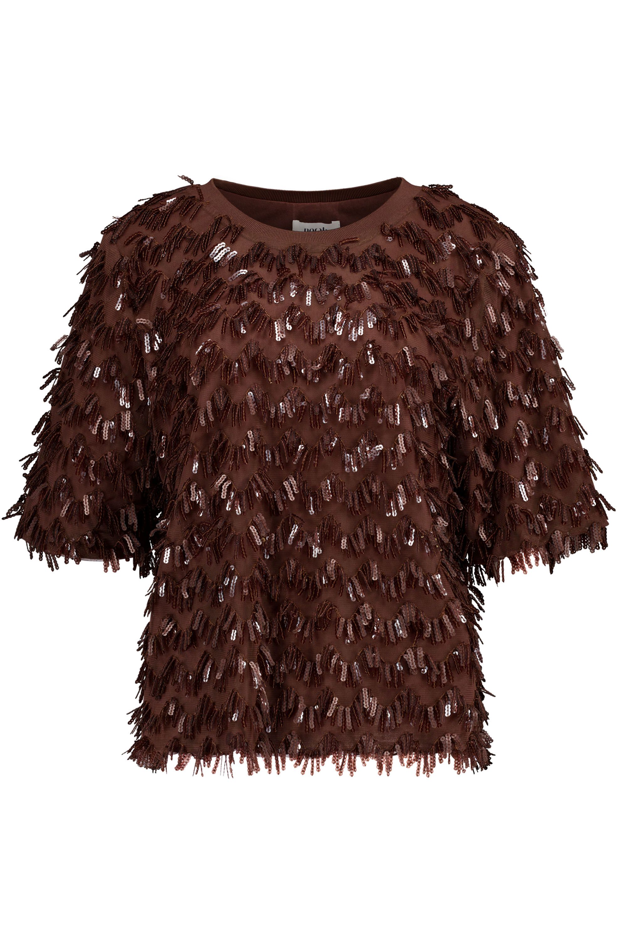 Norah Bruin shirt met pailletten brown 219816-200