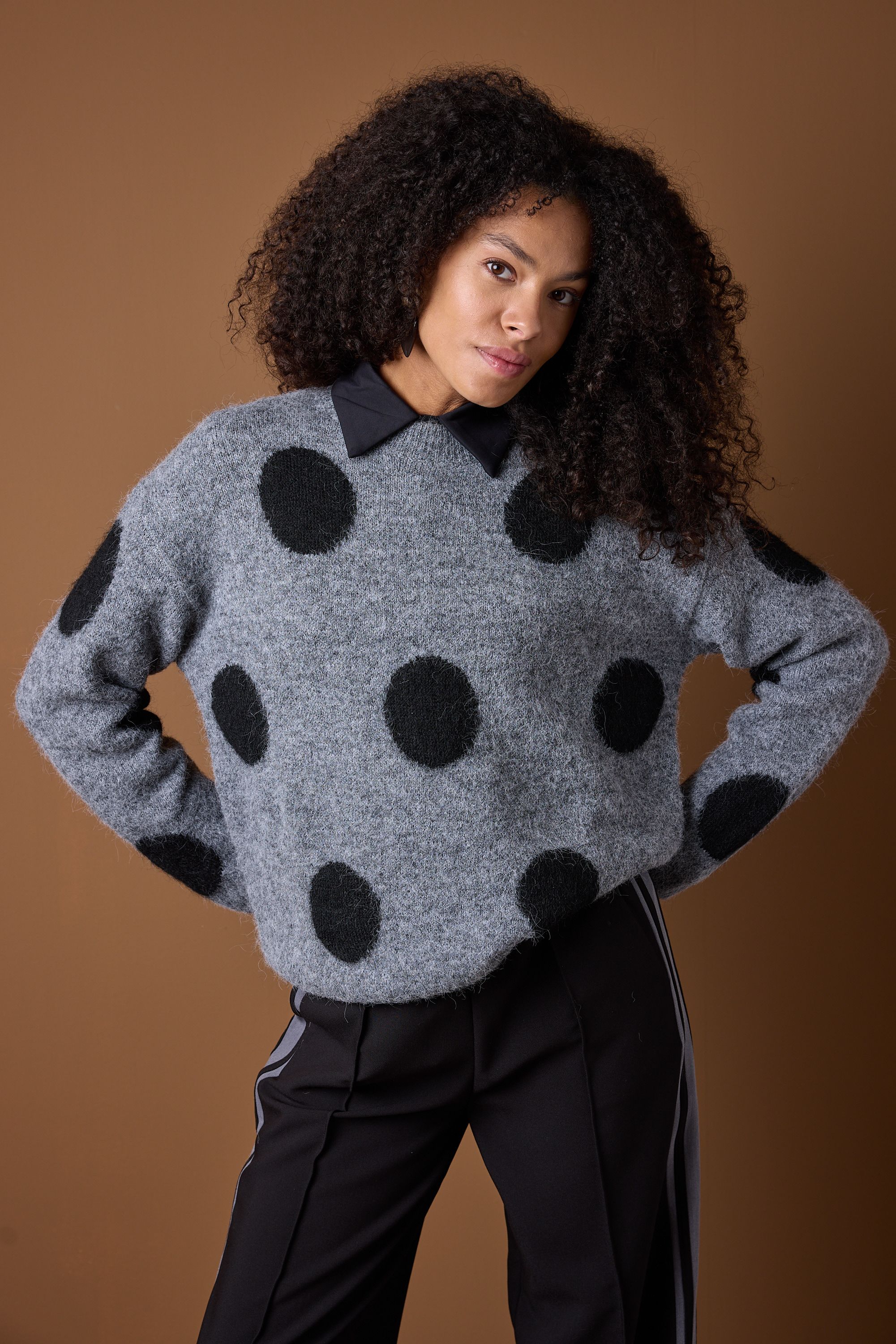 Norah Grijs/zwarte polkadot trui grey/black 219826-070