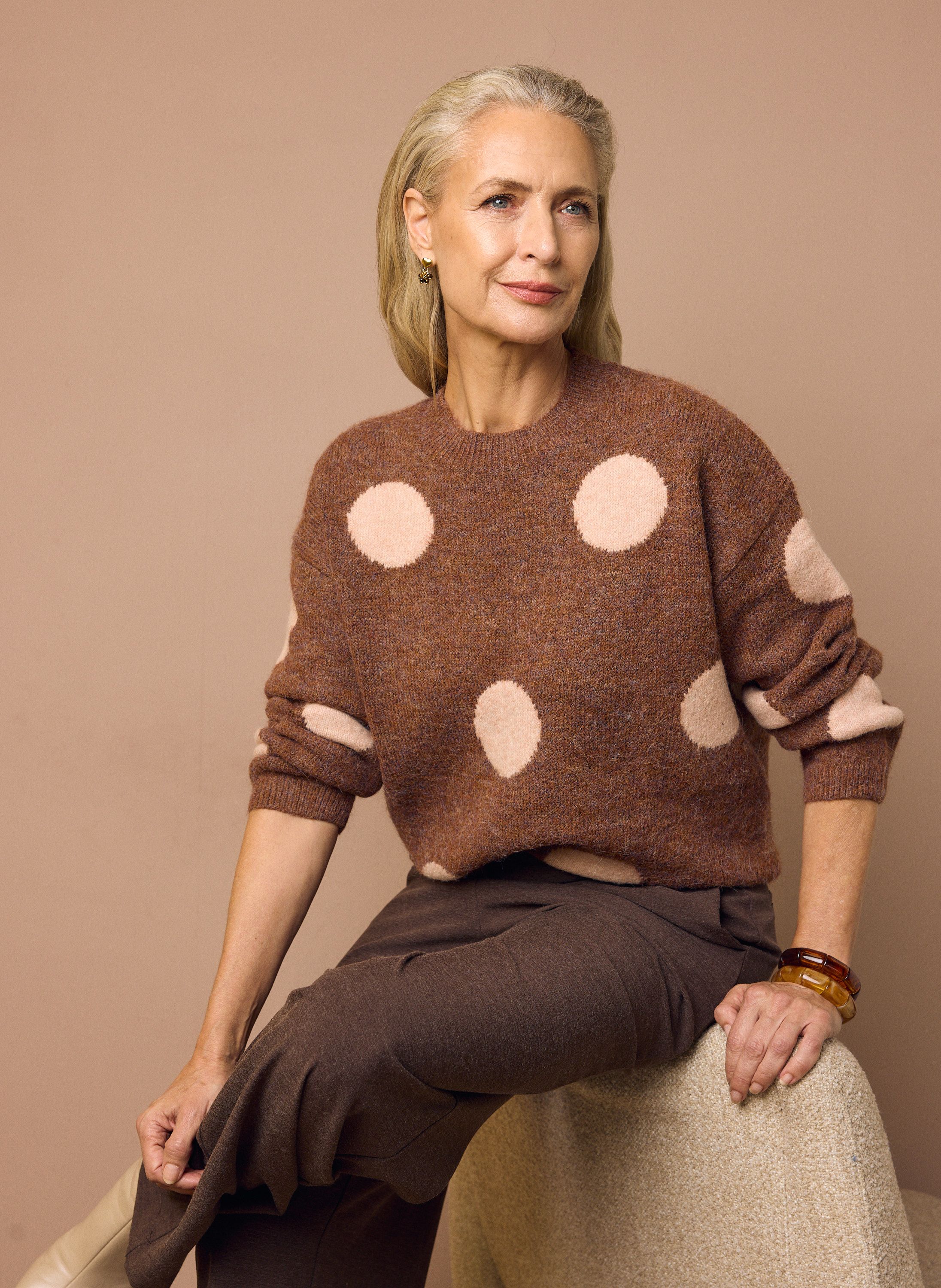 Norah Bruin/roze polkadot trui brown/pink 219826-239