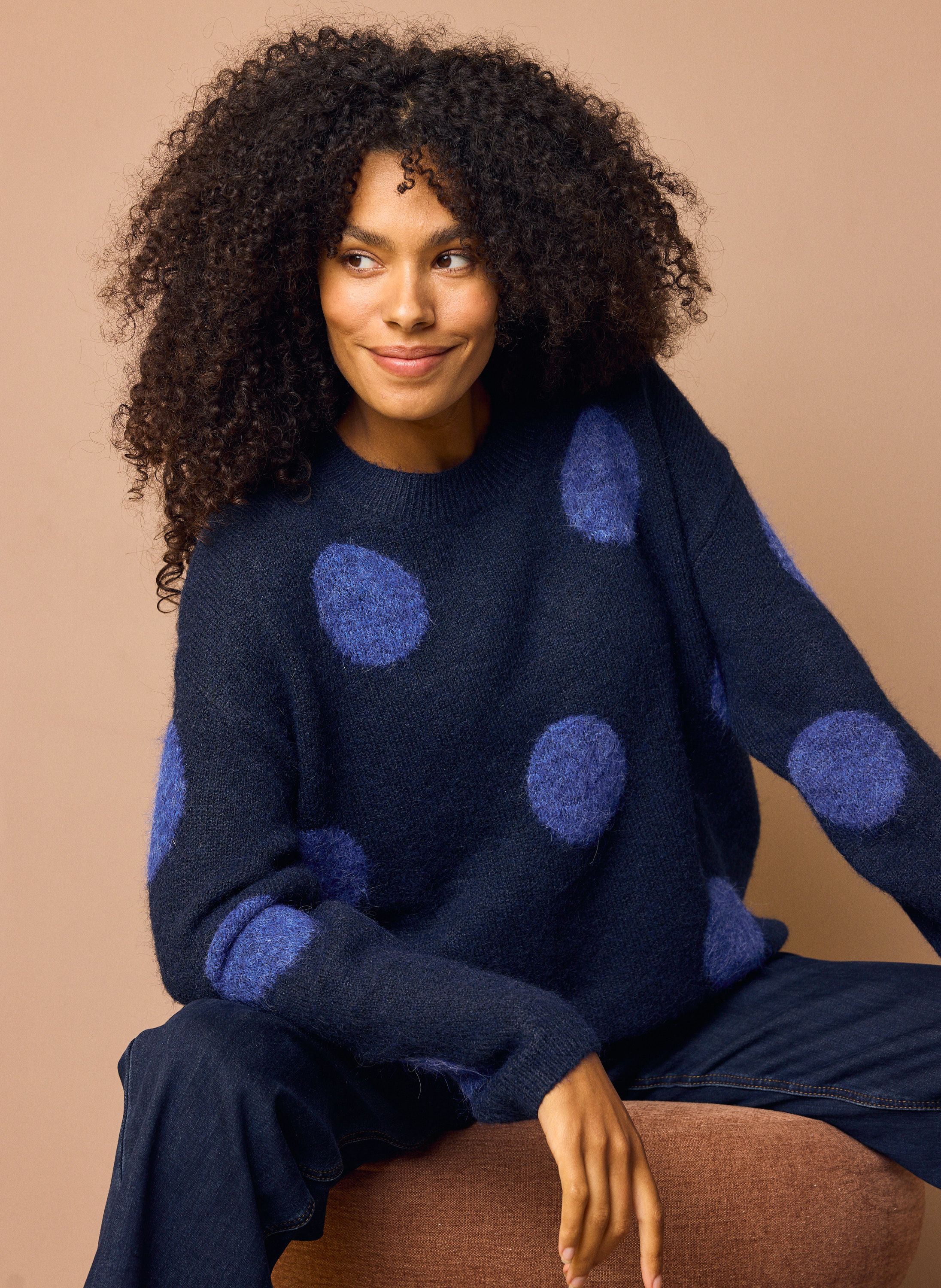 Norah Blauwe polkadot trui navy 219826-492