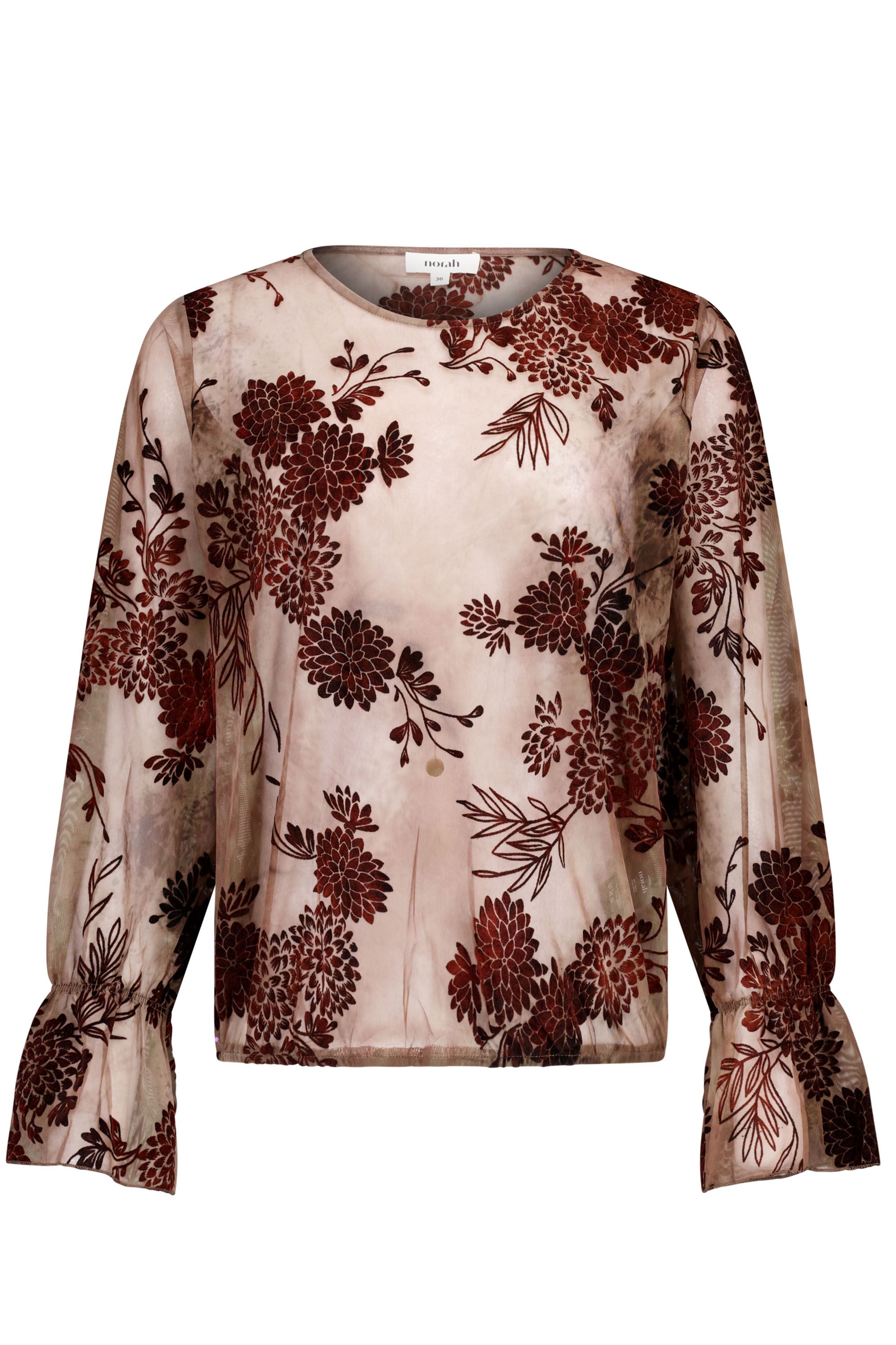 Norah Bruine top met bloemen chocolate 219839-290