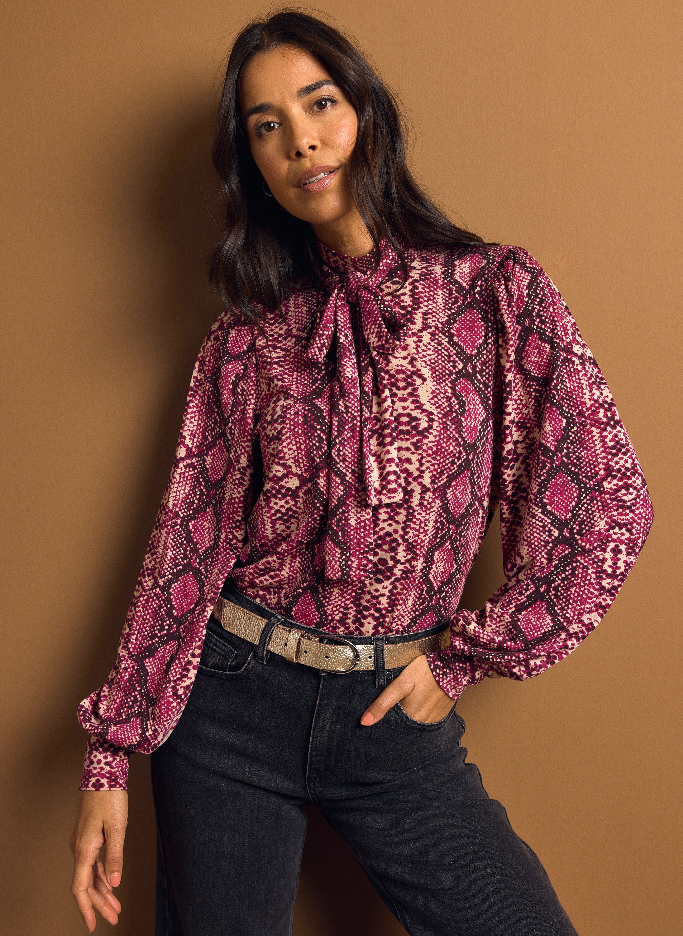 Norah Roze shirt met slangenprint fuchsia multicolor 219840-957