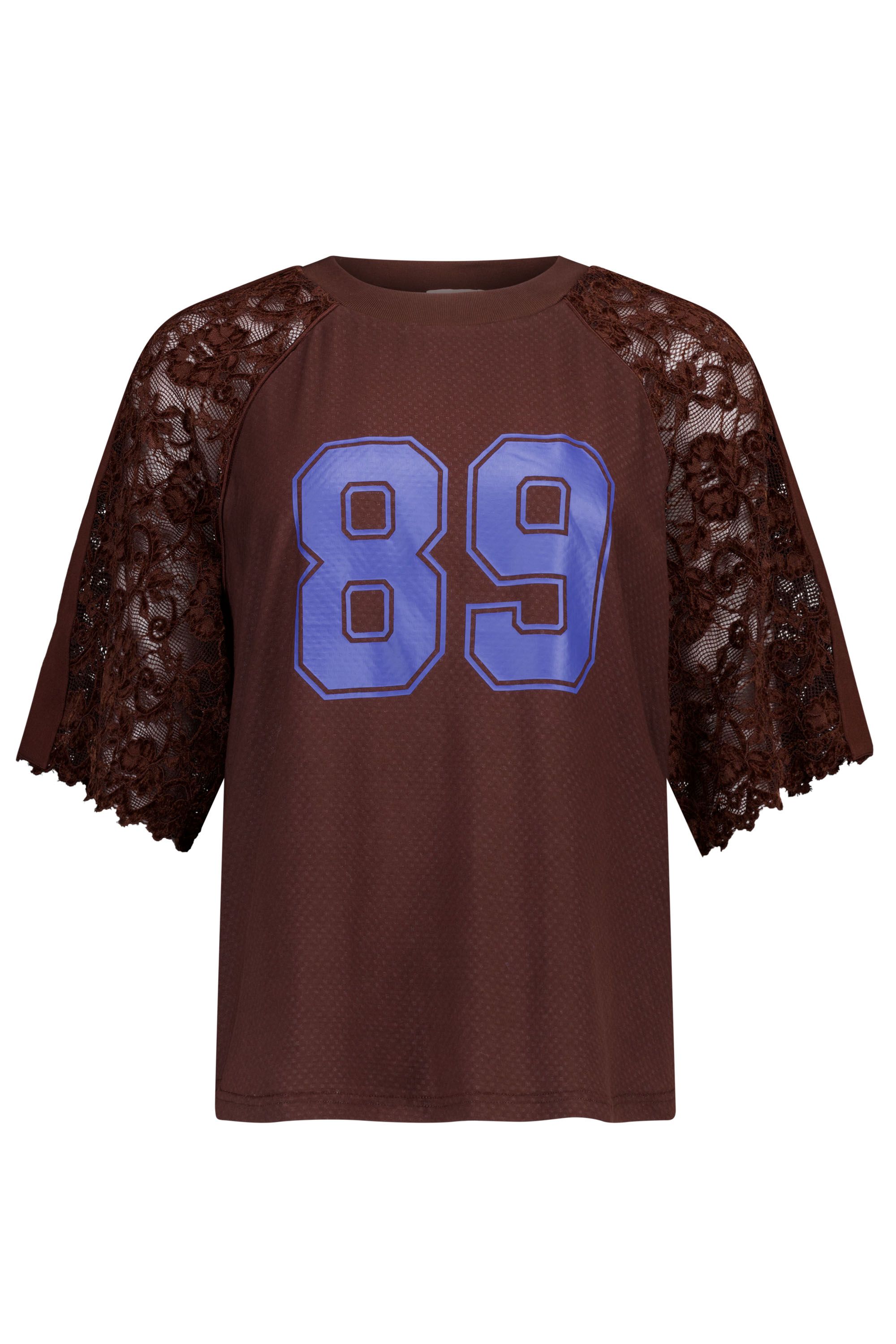 Norah Bruin shirt met kanten mouwen brown/blue 219841-234