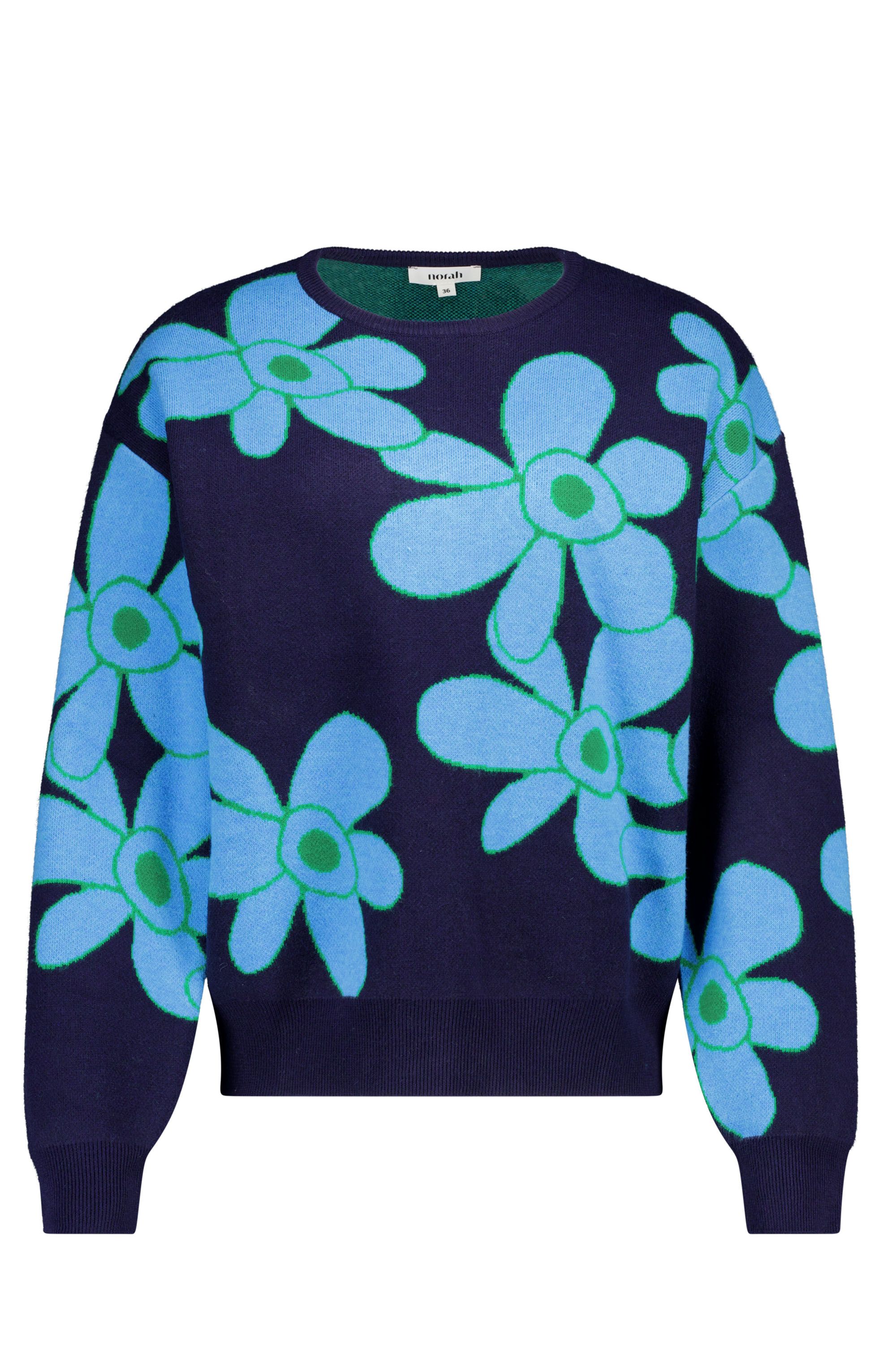 Norah Donkerblauwe trui met bloemen blue/green 219866-435