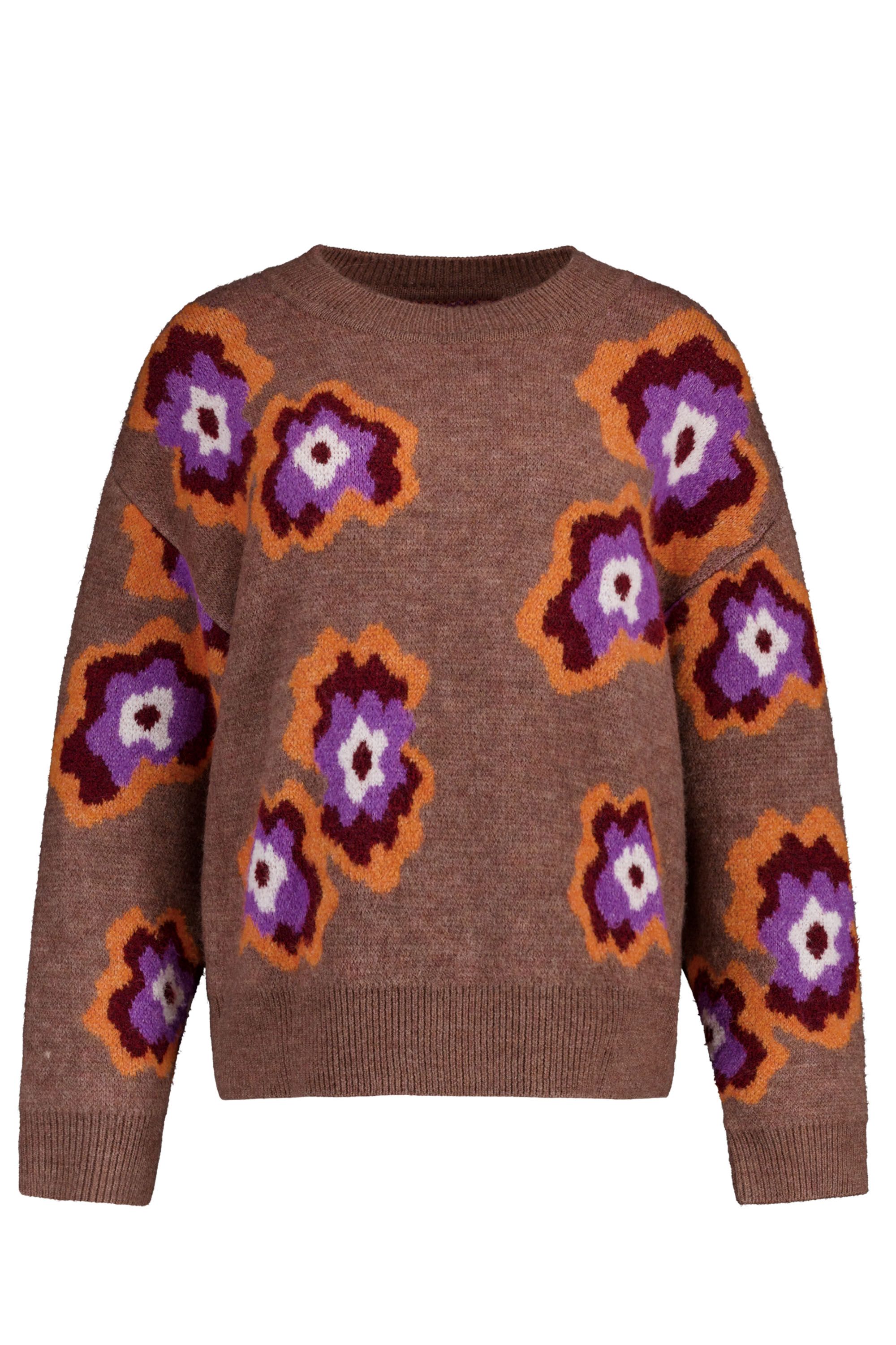Norah Taupe trui met bloemen taupe multicolor 219877-207