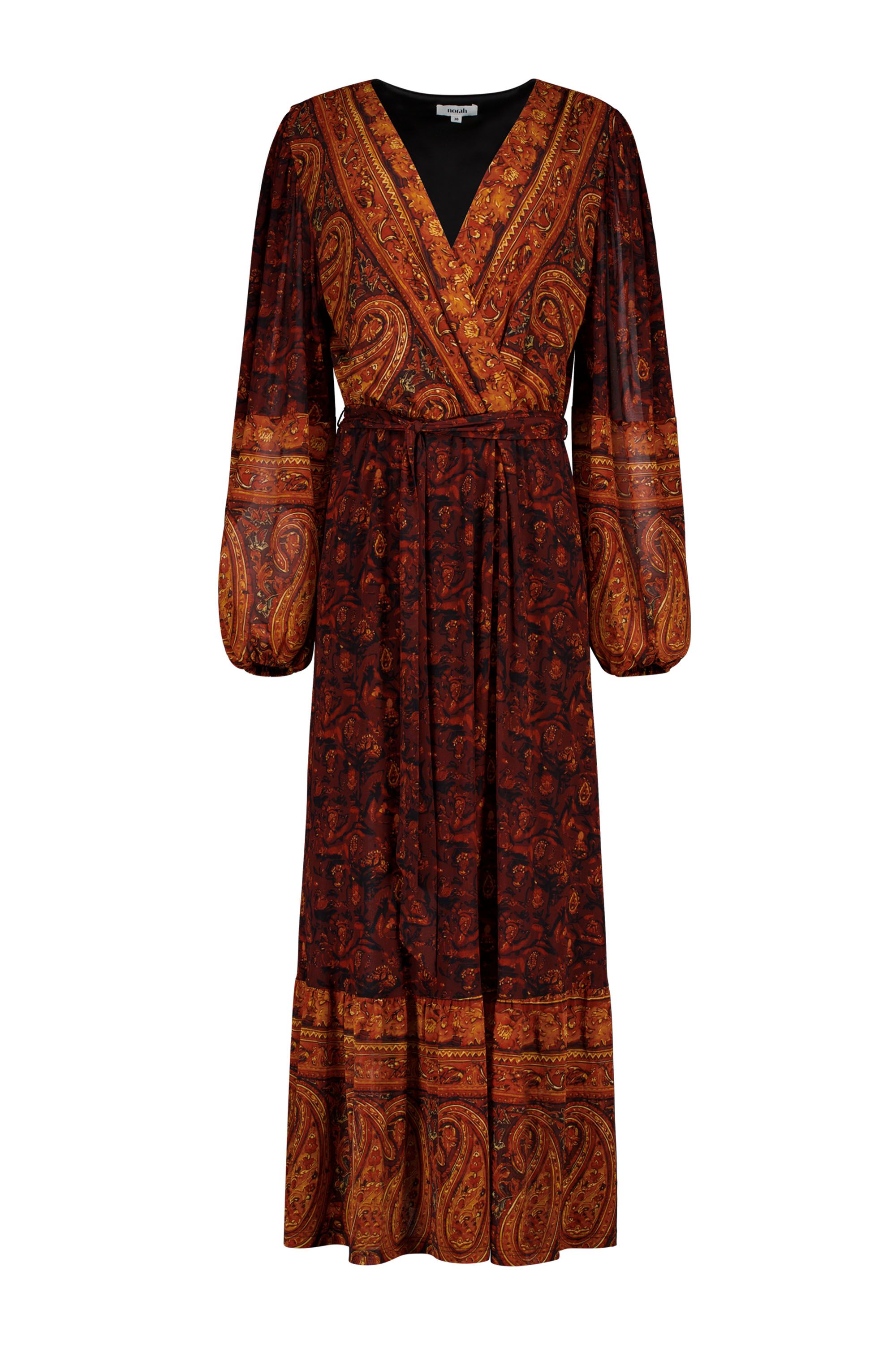 Norah Bruin/oranje maxi jurk met grafische print brown/orange 219880-237