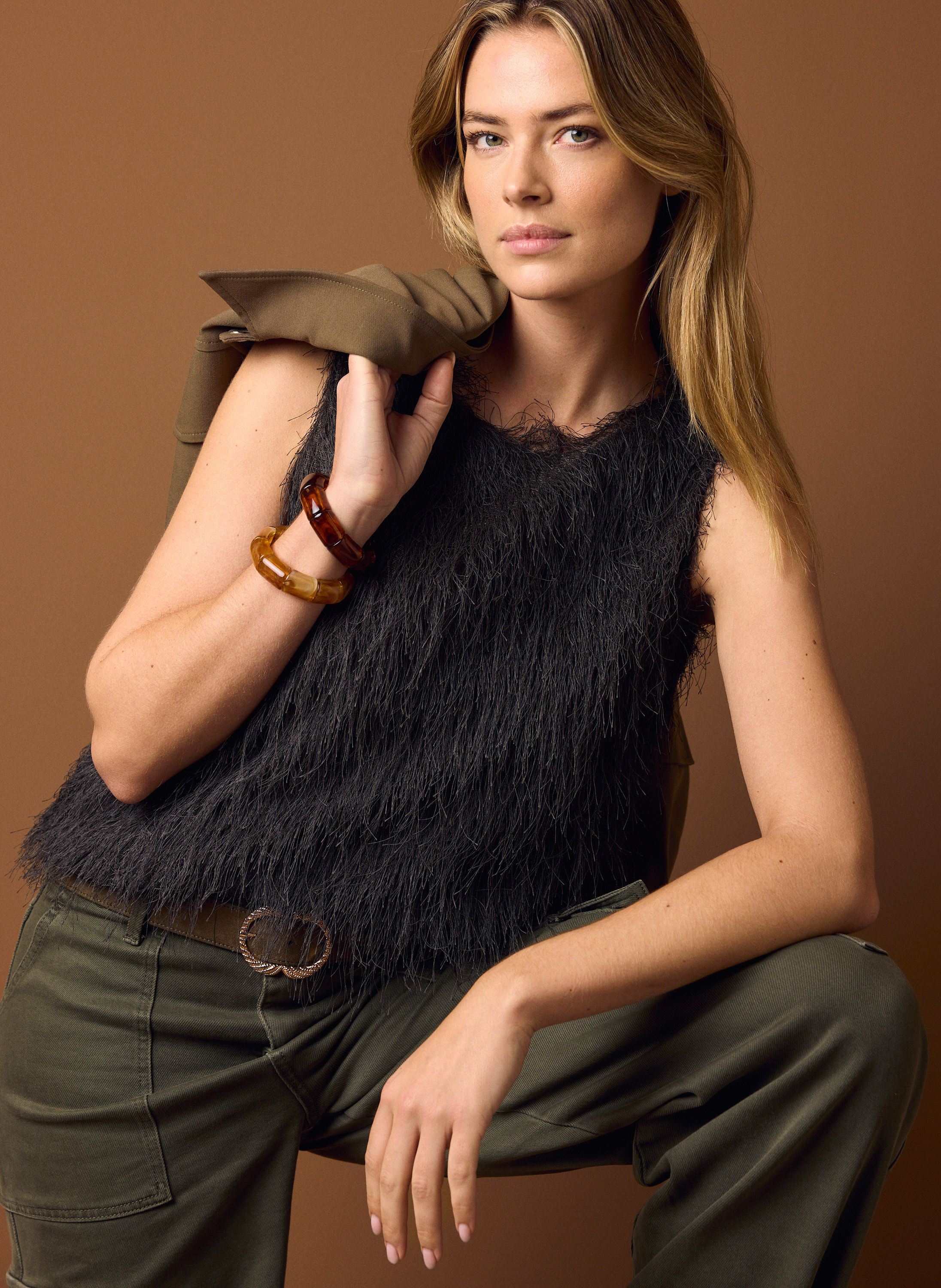 Norah Groene top met franjes army green 219896-595