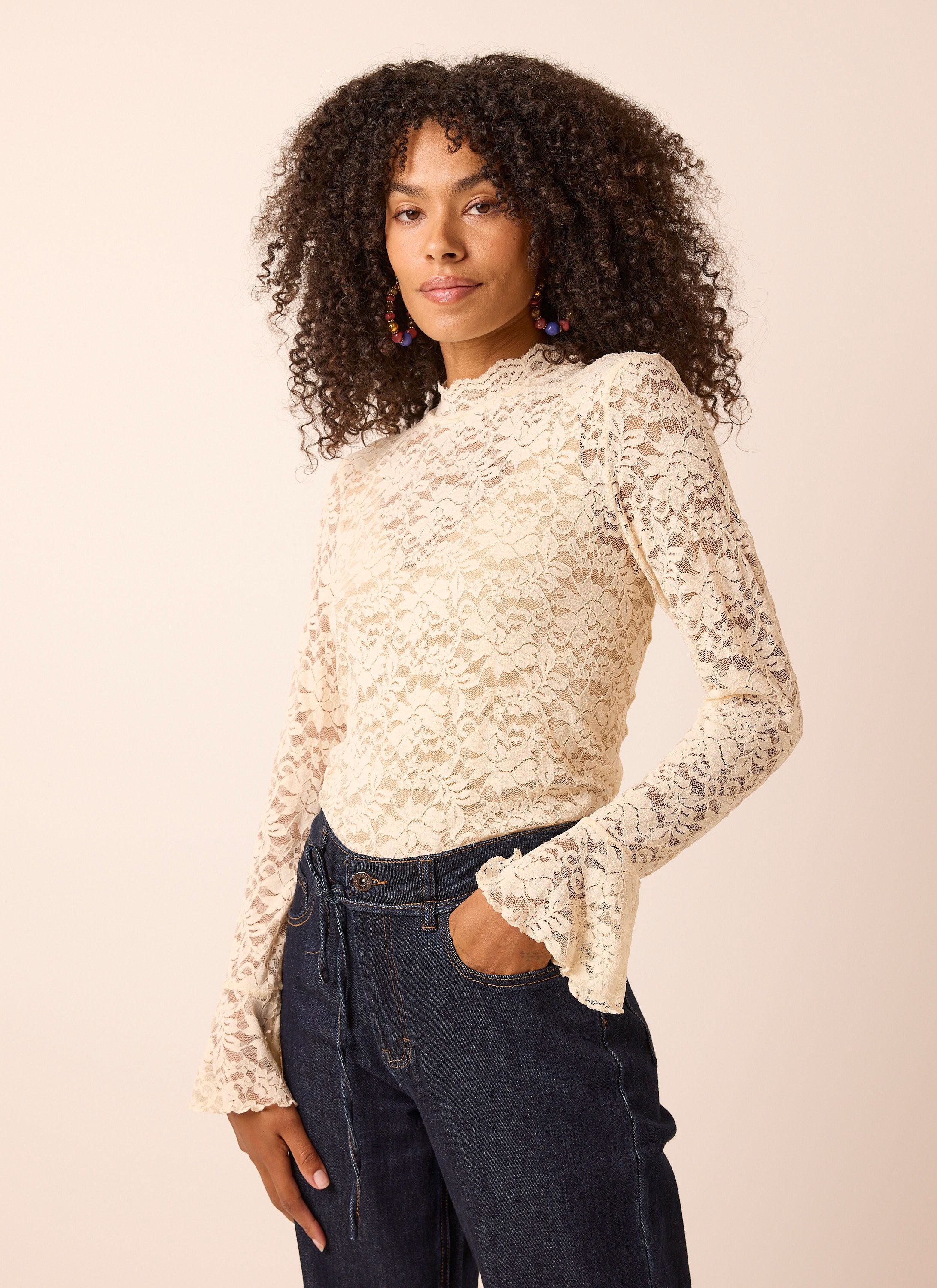 Norah Crème kanten shirt creme 219912-115