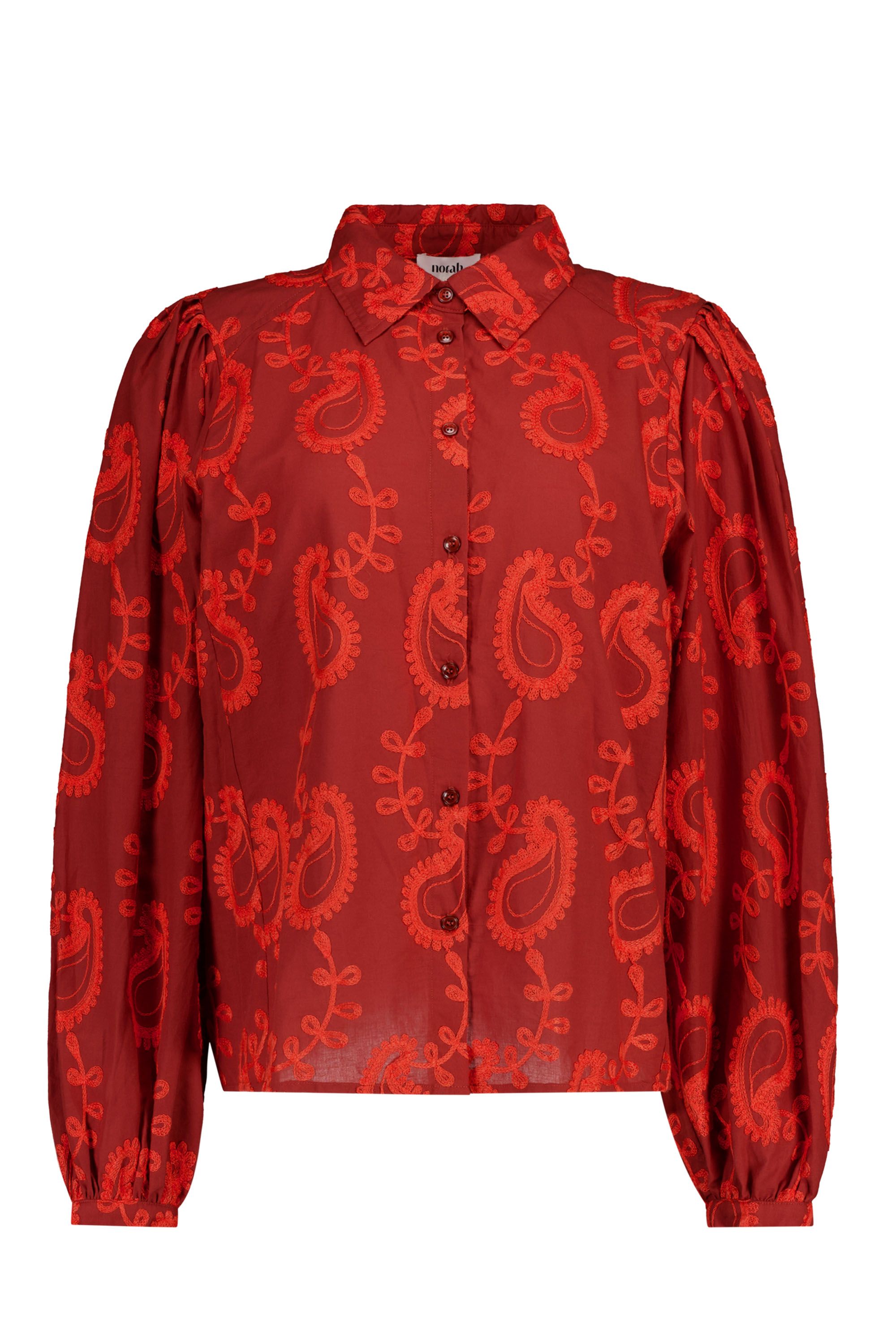 Norah Bruin/oranje blouse met borduursels null 219945-237