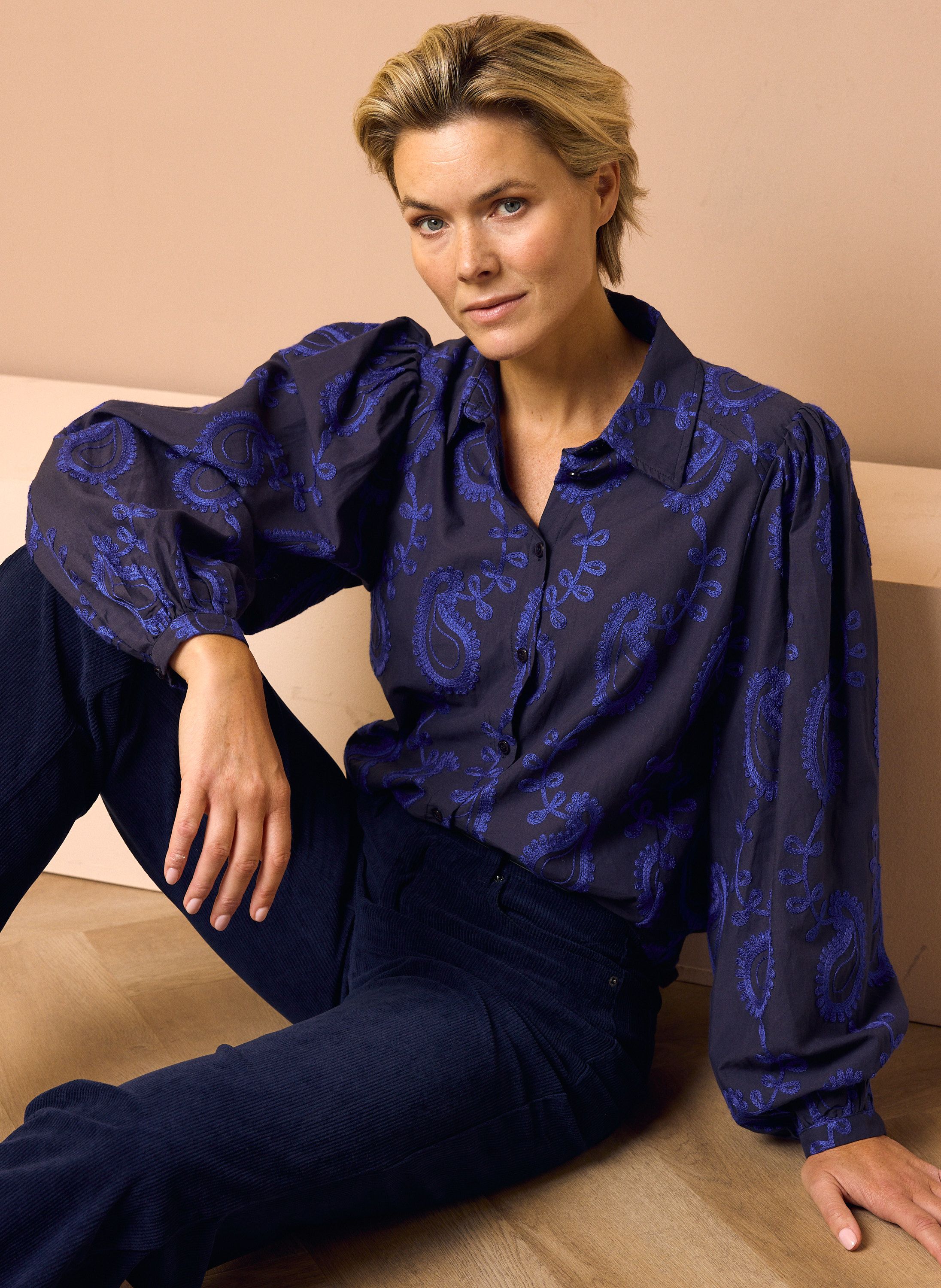Norah Blauwe blouse met borduursels blue multicolor 219945-420