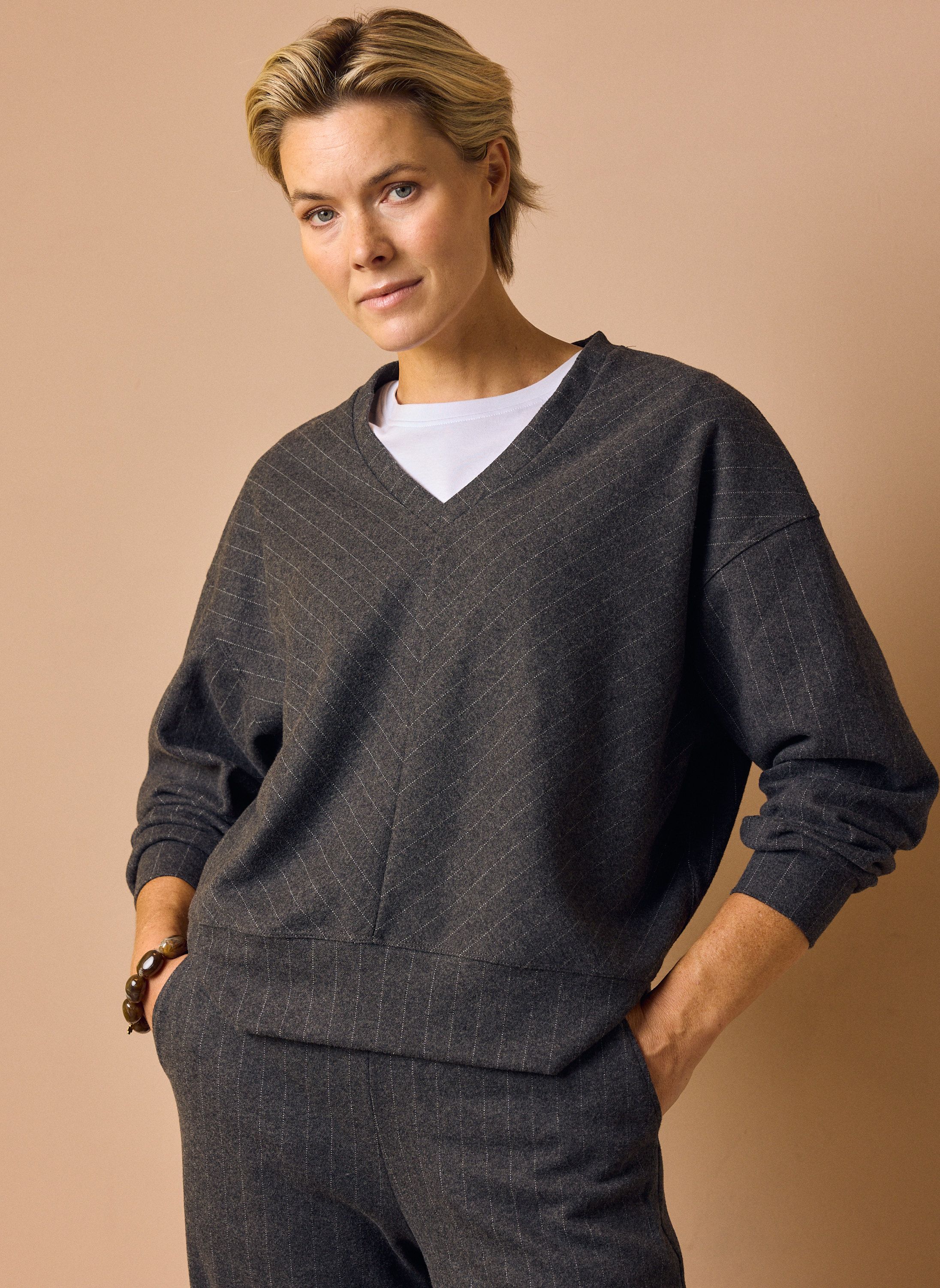 Norah Grijs gestreepte sweater grey melange 219975-050