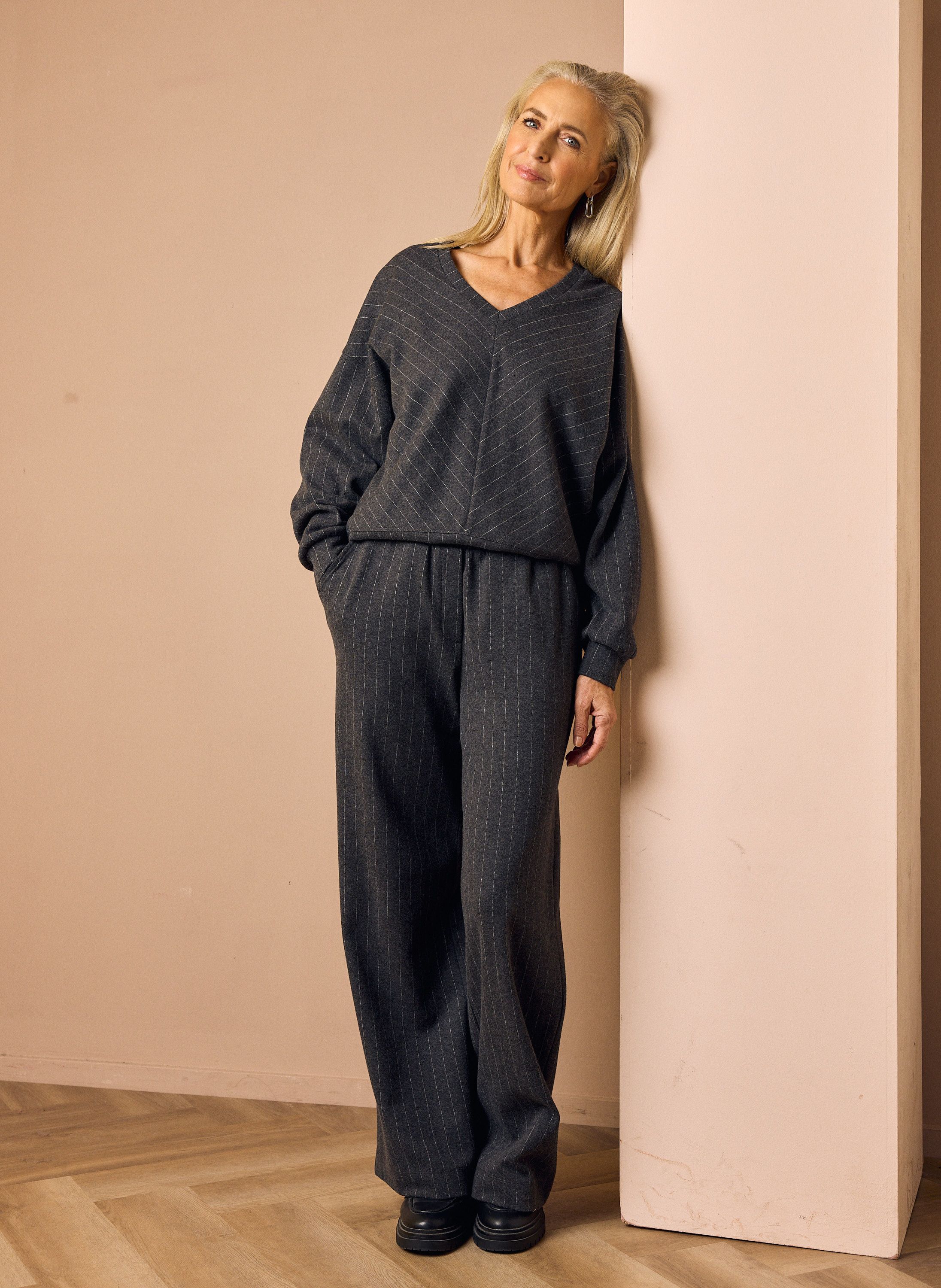 Norah Wide fit broek | Grijs gestreept grey melange 219976-050