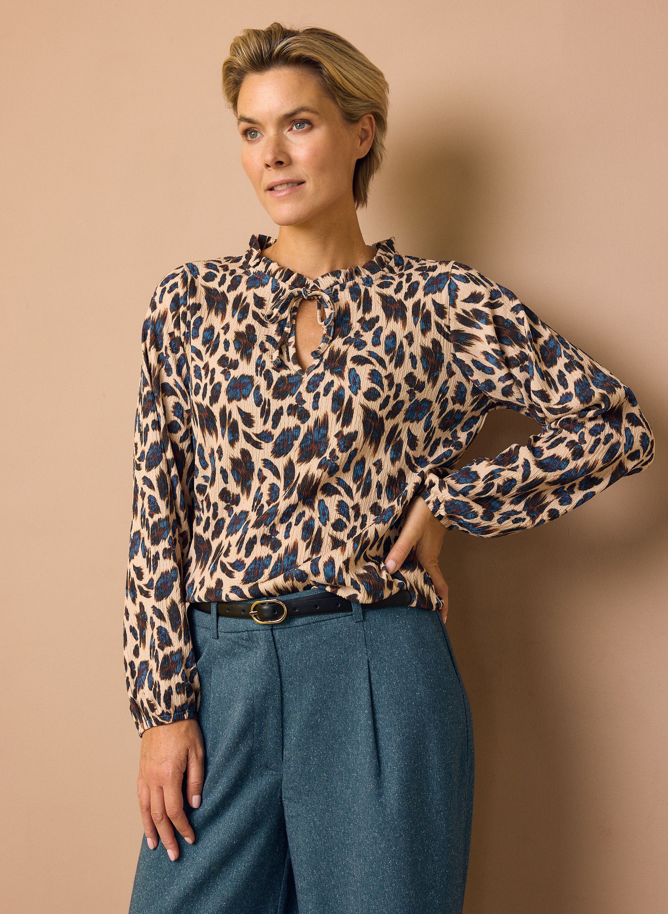 Norah Ecru top met luipaardprint blue multicolor 220061-420