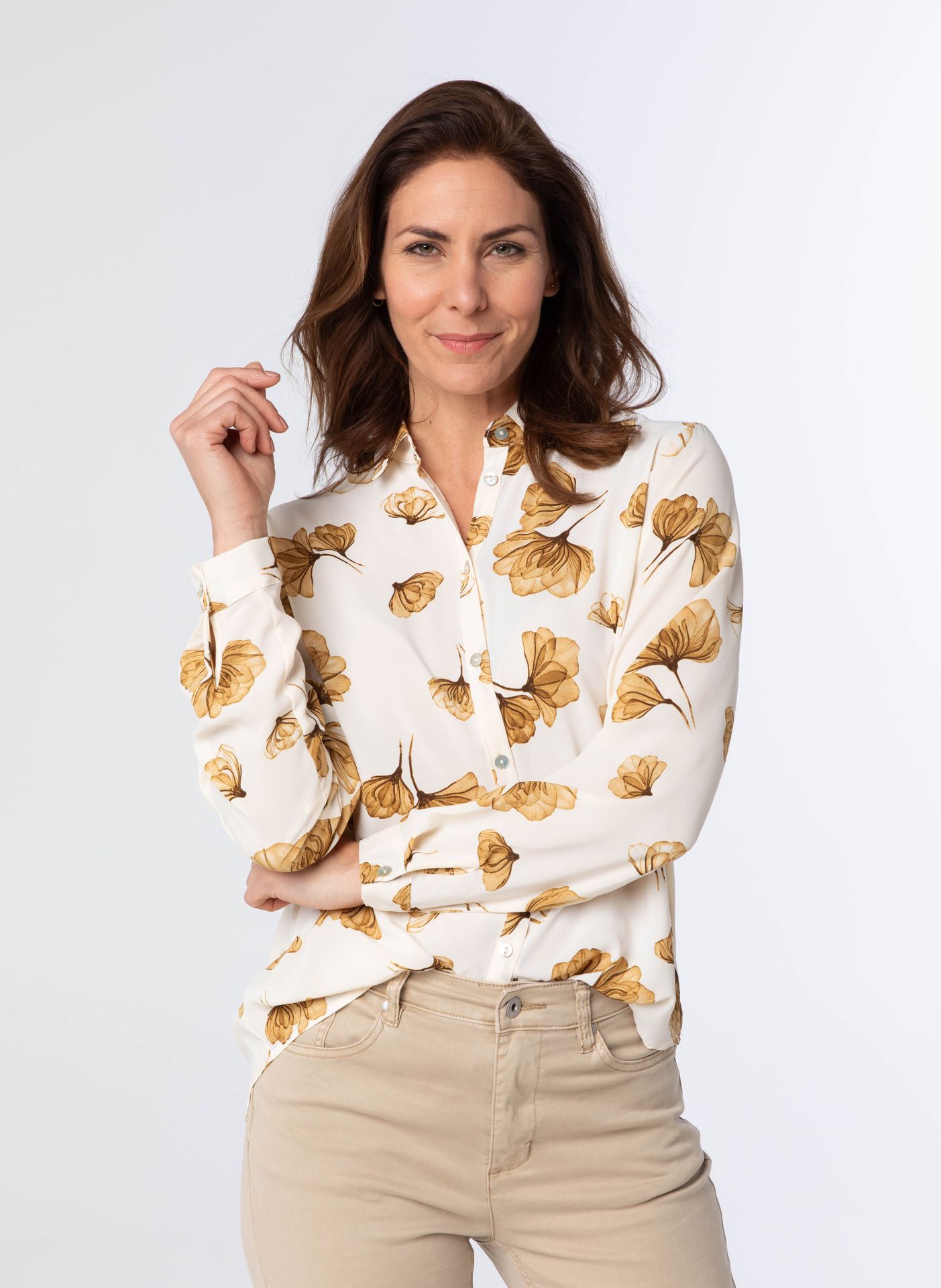 Norah Beige blouse met kraag ecru/brown 213909-172