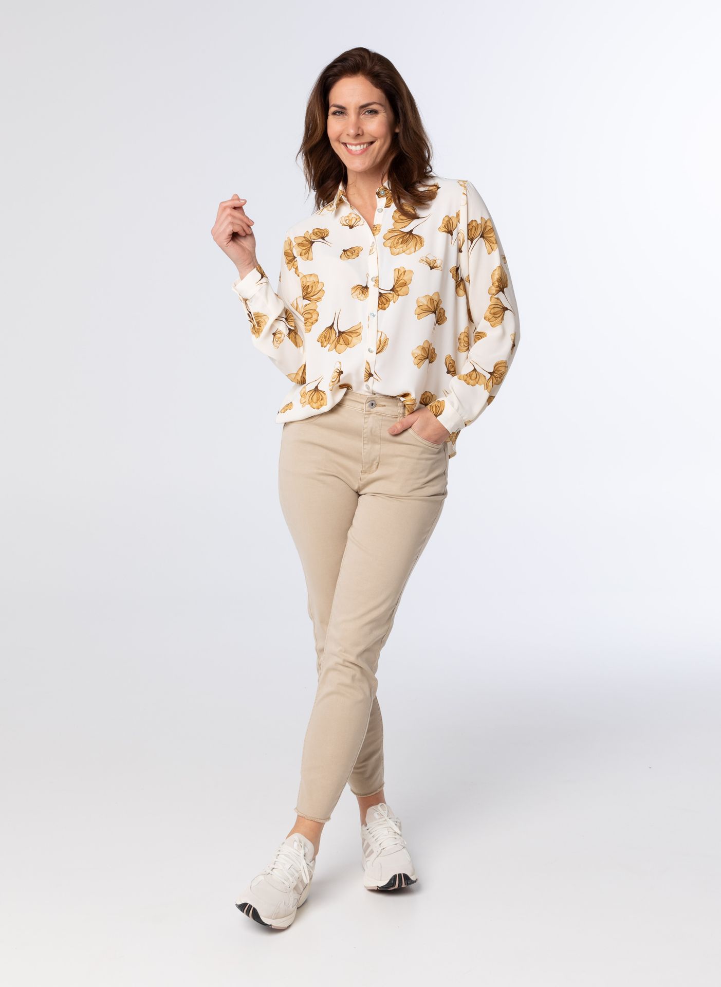 Norah Beige blouse met kraag ecru/brown 213909-172