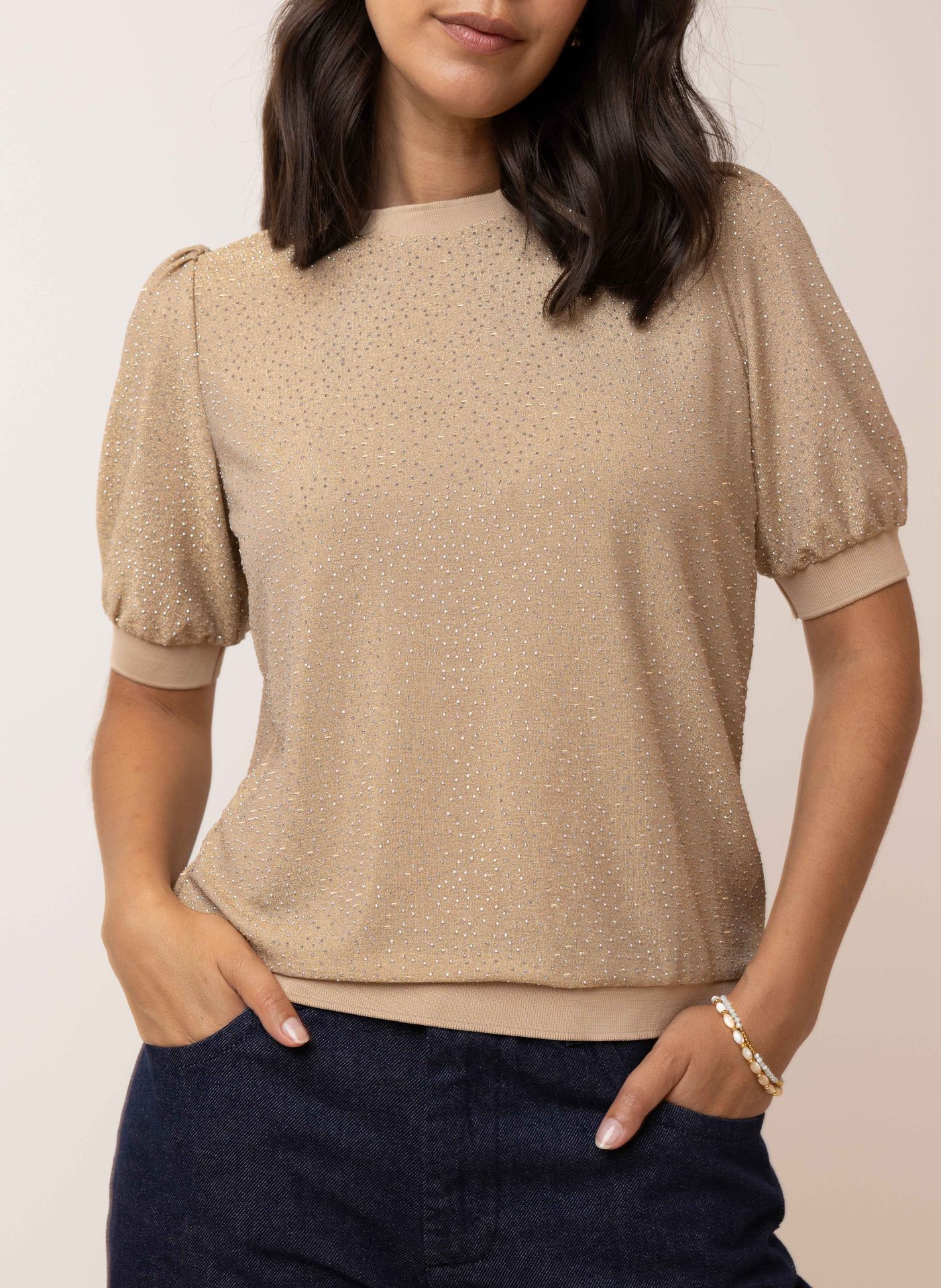 Norah Beige shirt met glitters sand 215126-110